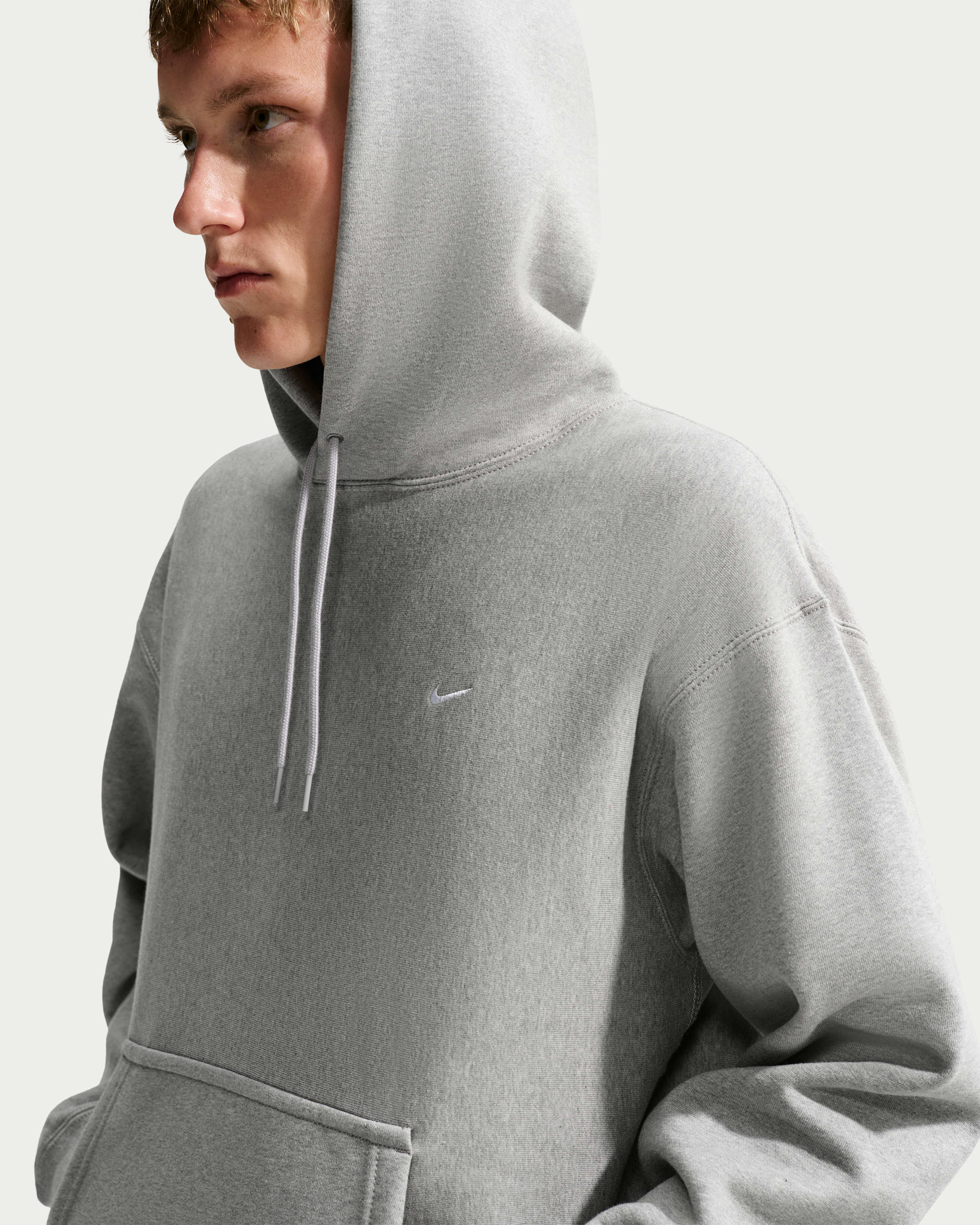 Nike Solo Swoosh Men's Pullover Hoodie - Dark Grey Heather/Light Smoke Grey/White - View 1