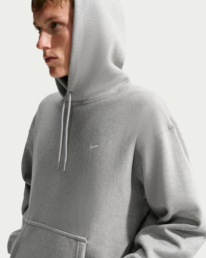 Nike Solo Swoosh Men's Pullover Hoodie - Dark Grey Heather/Light Smoke Grey/White - View 1