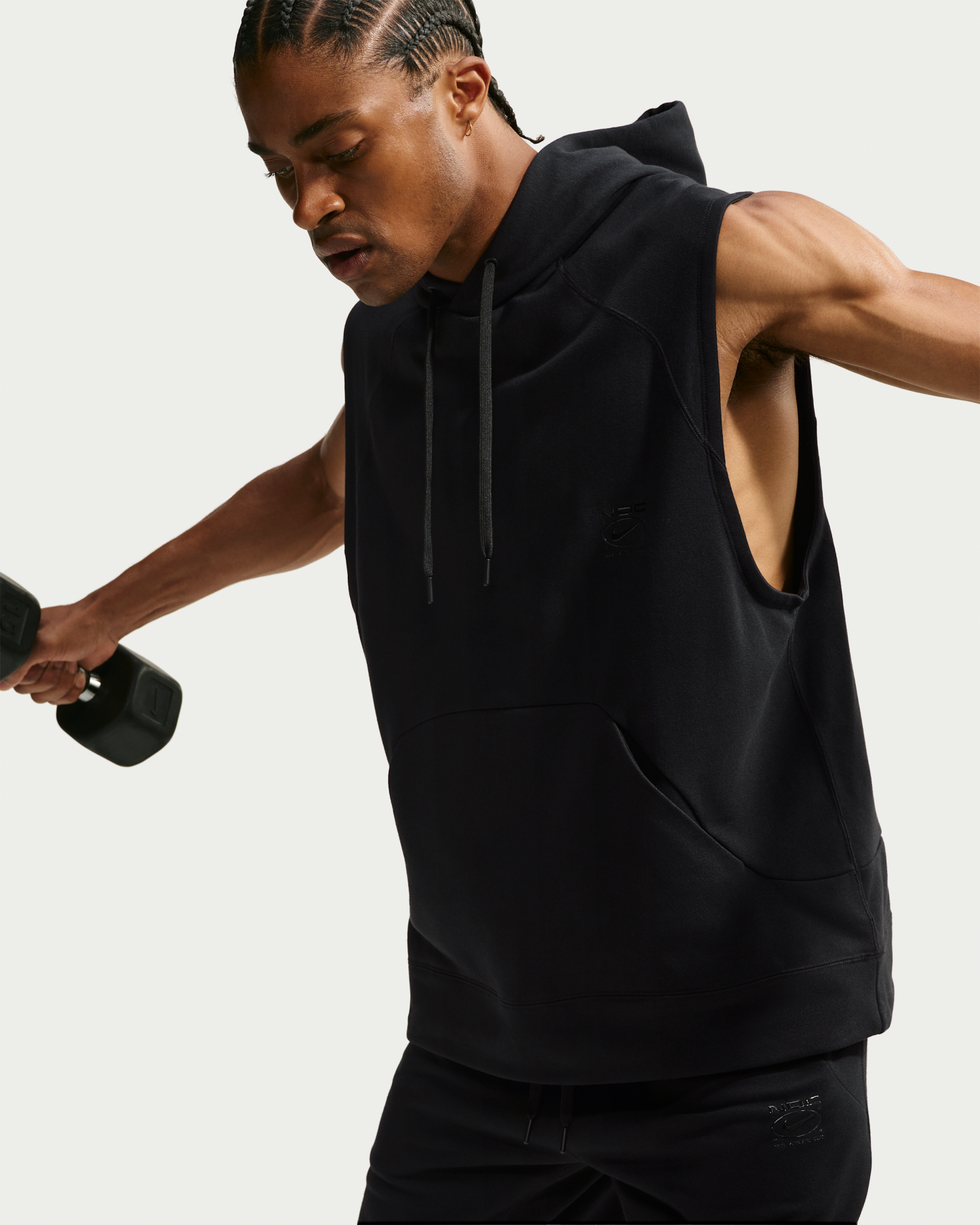Nike N.A.C. Men's Dri-FIT Fleece Sleeveless Training Hoodie - Black/Black - View 3