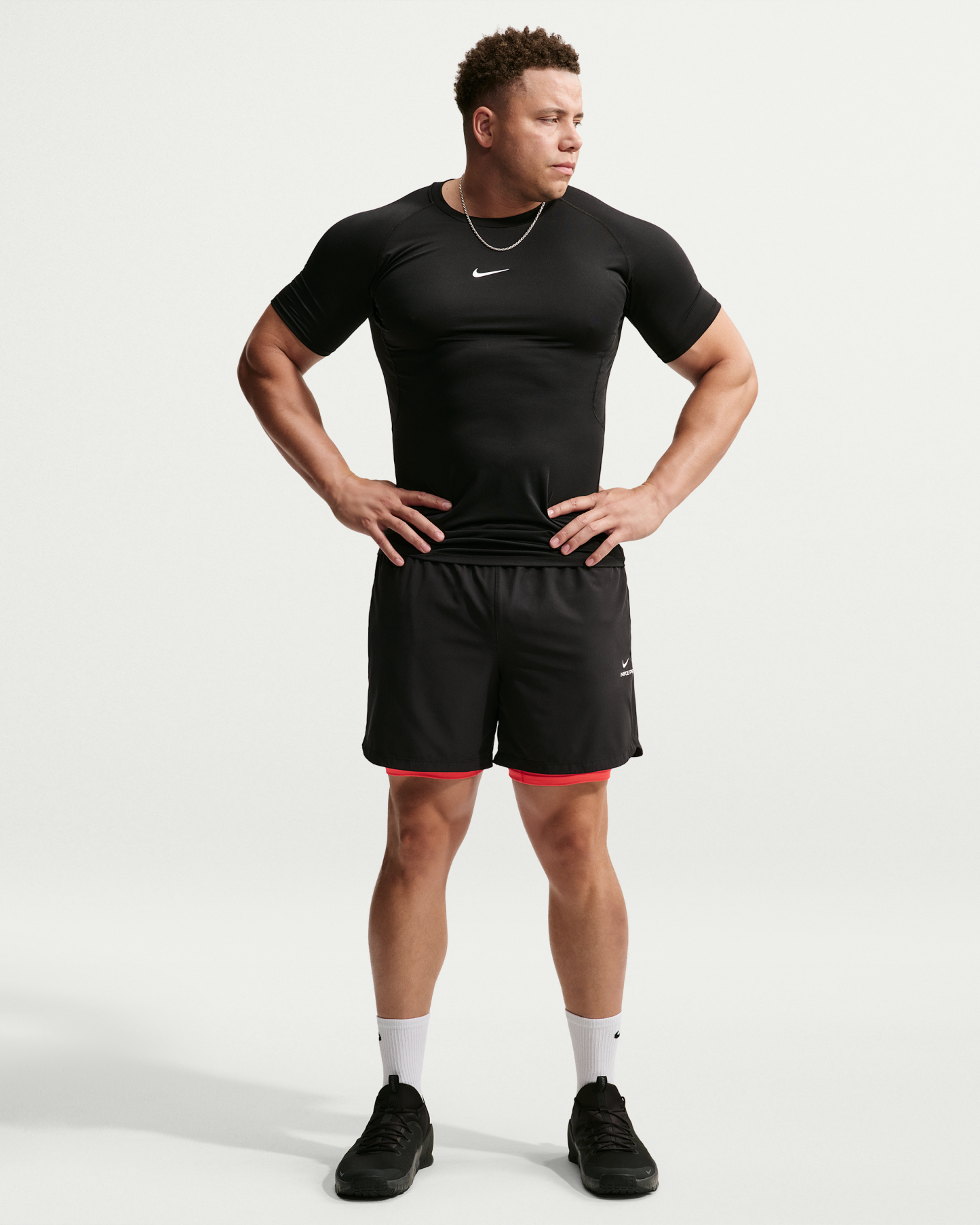 Nike Pro Men's Dri-FIT Tight Short-Sleeve Fitness Top - Black/White - View 9