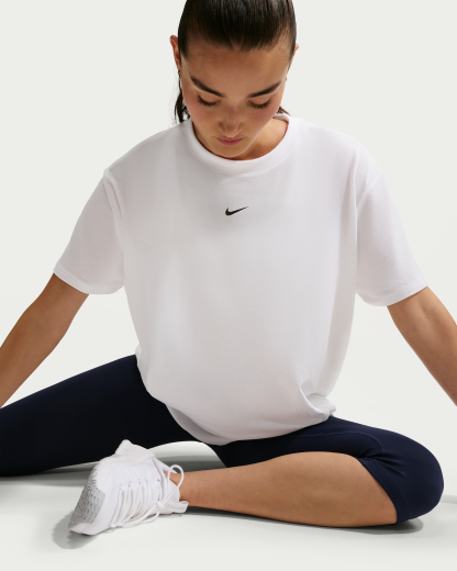 Nike One Relaxed Women's Dri-FIT Short-Sleeve Top - White/Black - View 3