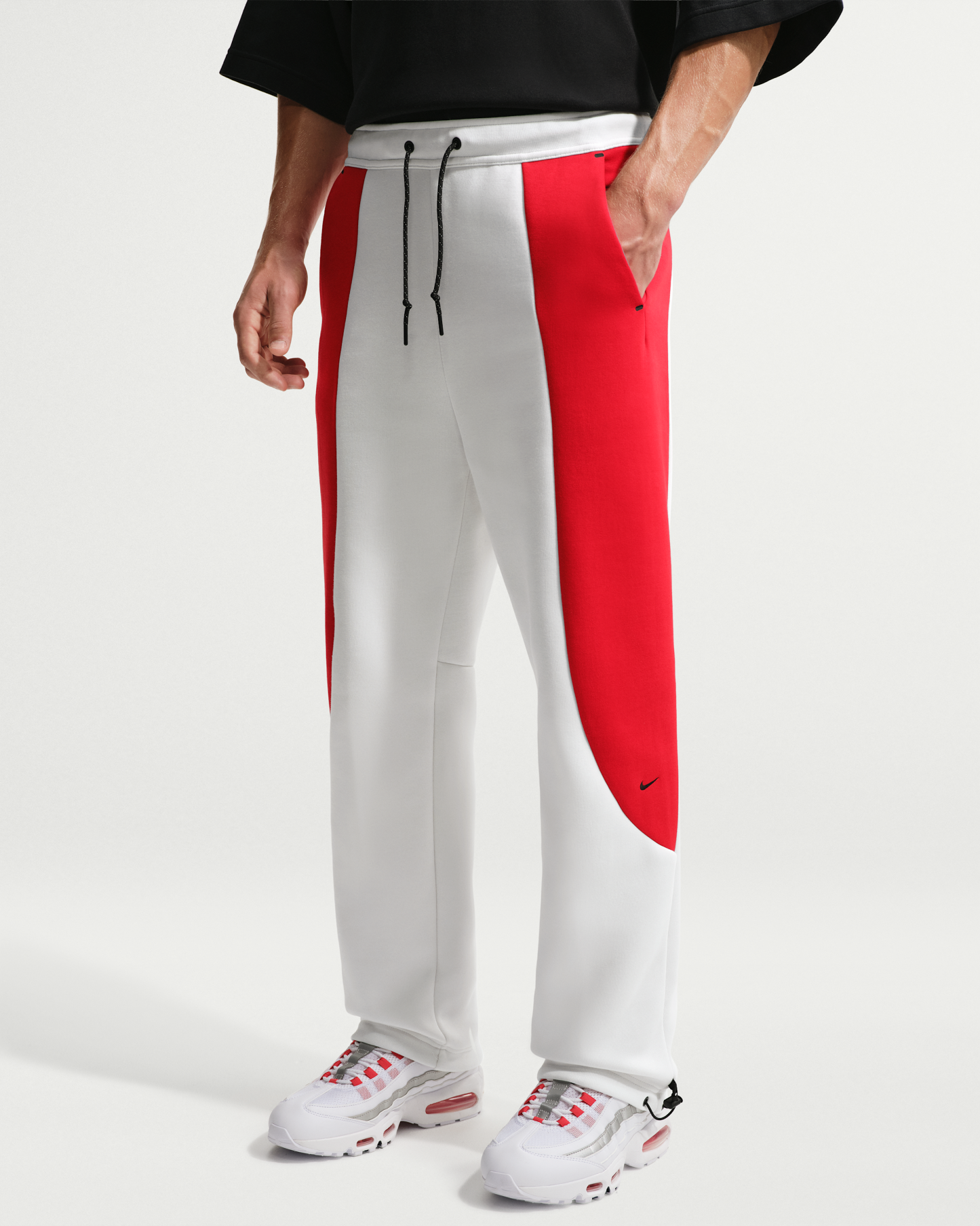 Nike Tech Men's Colour-Block Open-Hem Fleece Trousers - Summit White/University Red/Black - View 2