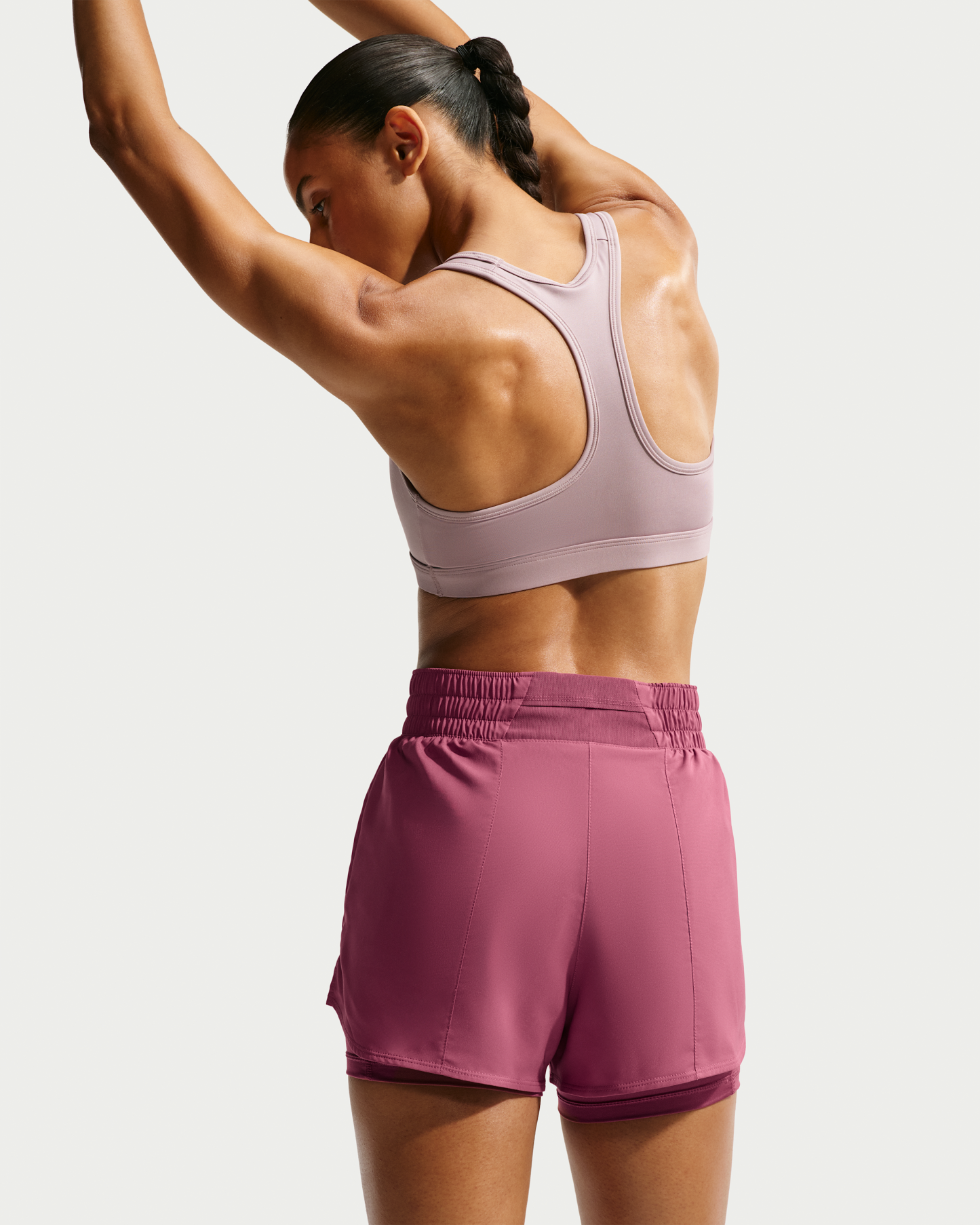 Nike One Women's Dri-FIT High-Waisted 8cm (approx.) 2-in-1 Shorts - Pink Smoke/White - View 3