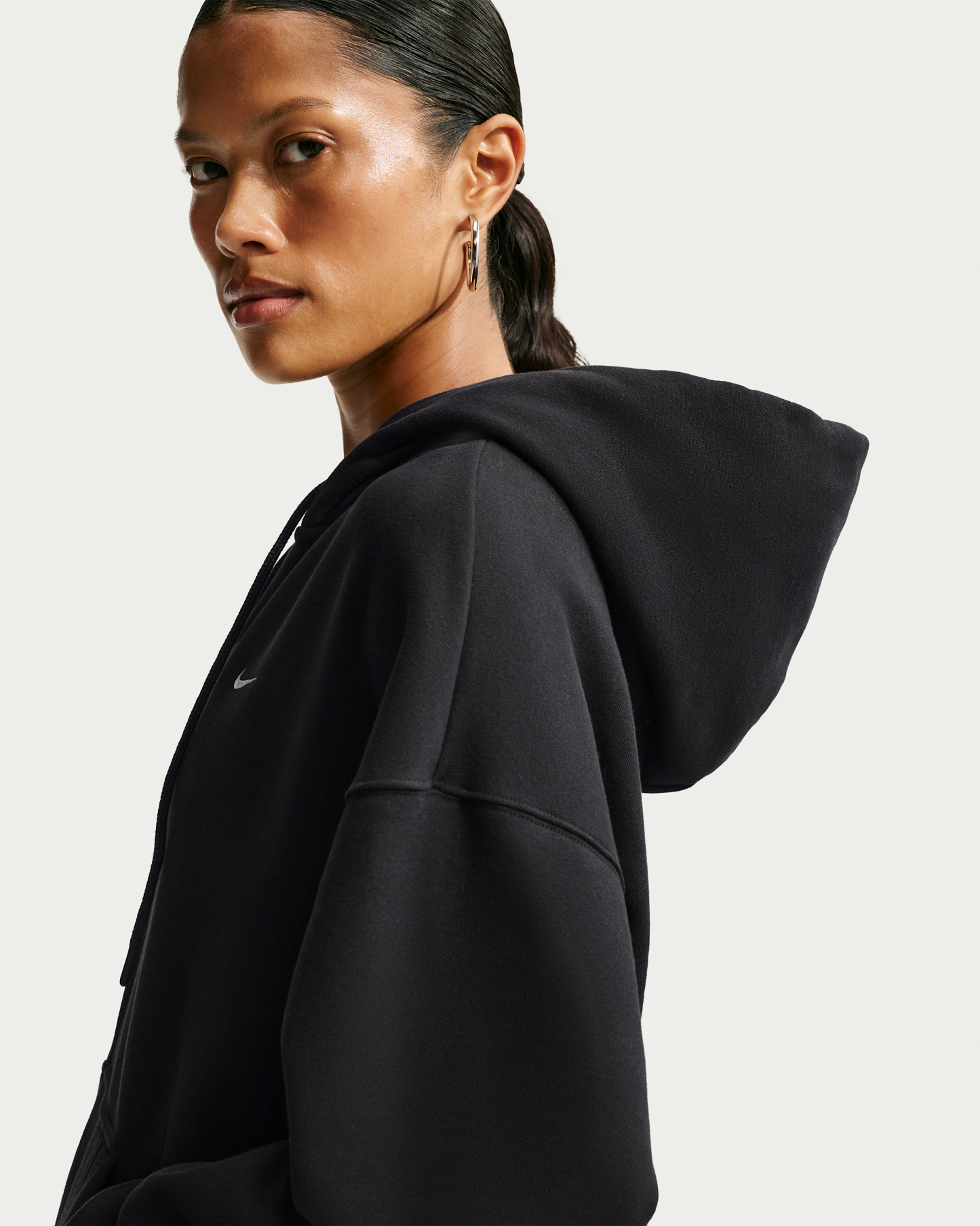 Nike Studio Fleece Medium Weight Women's Oversized Full-Zip Hoodie - Total Black/Sail - View 6