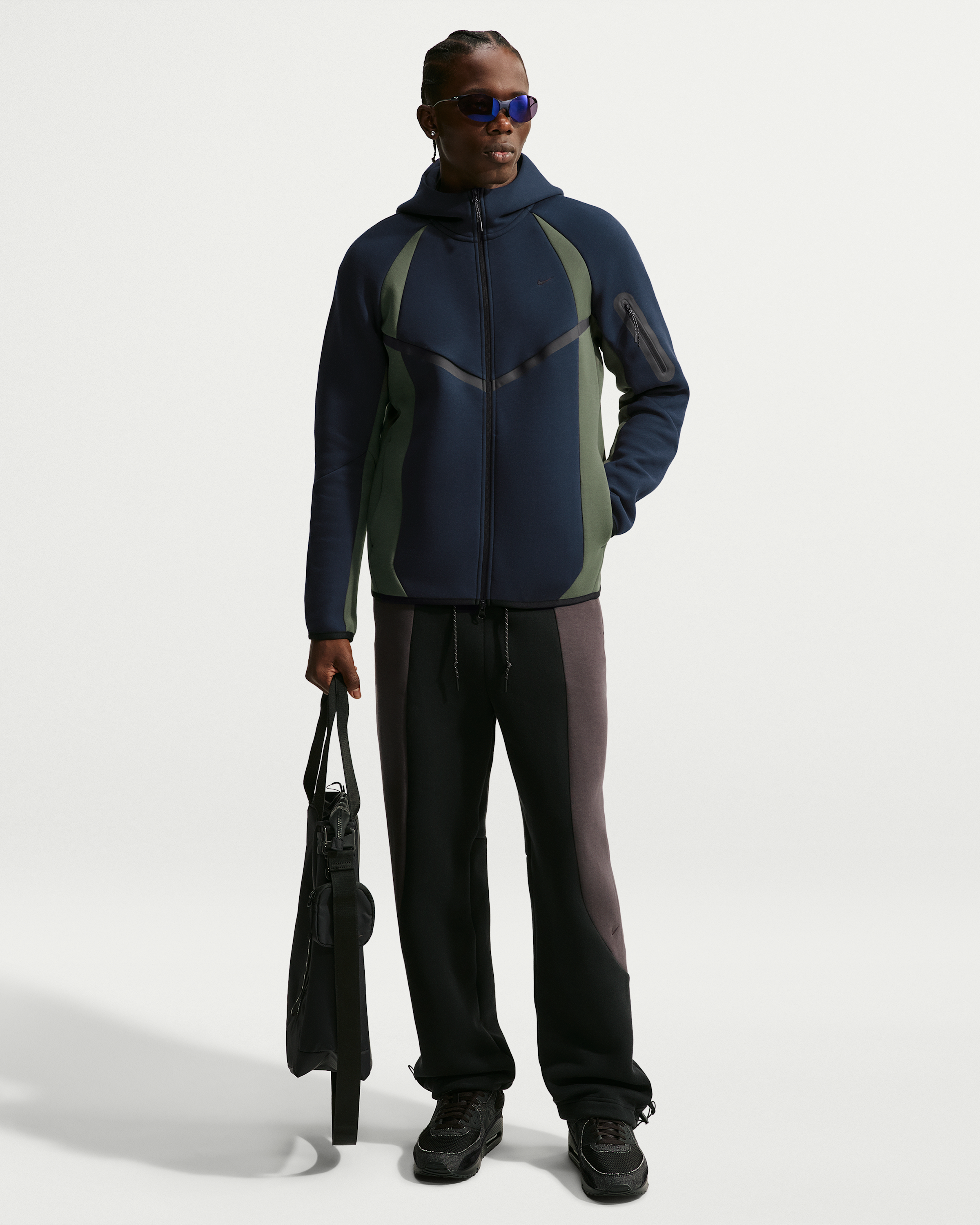Nike Tech Men's Colour-Block Full-Zip Fleece Windrunner Jacket - Obsidian/Camo Green/Black - View 4