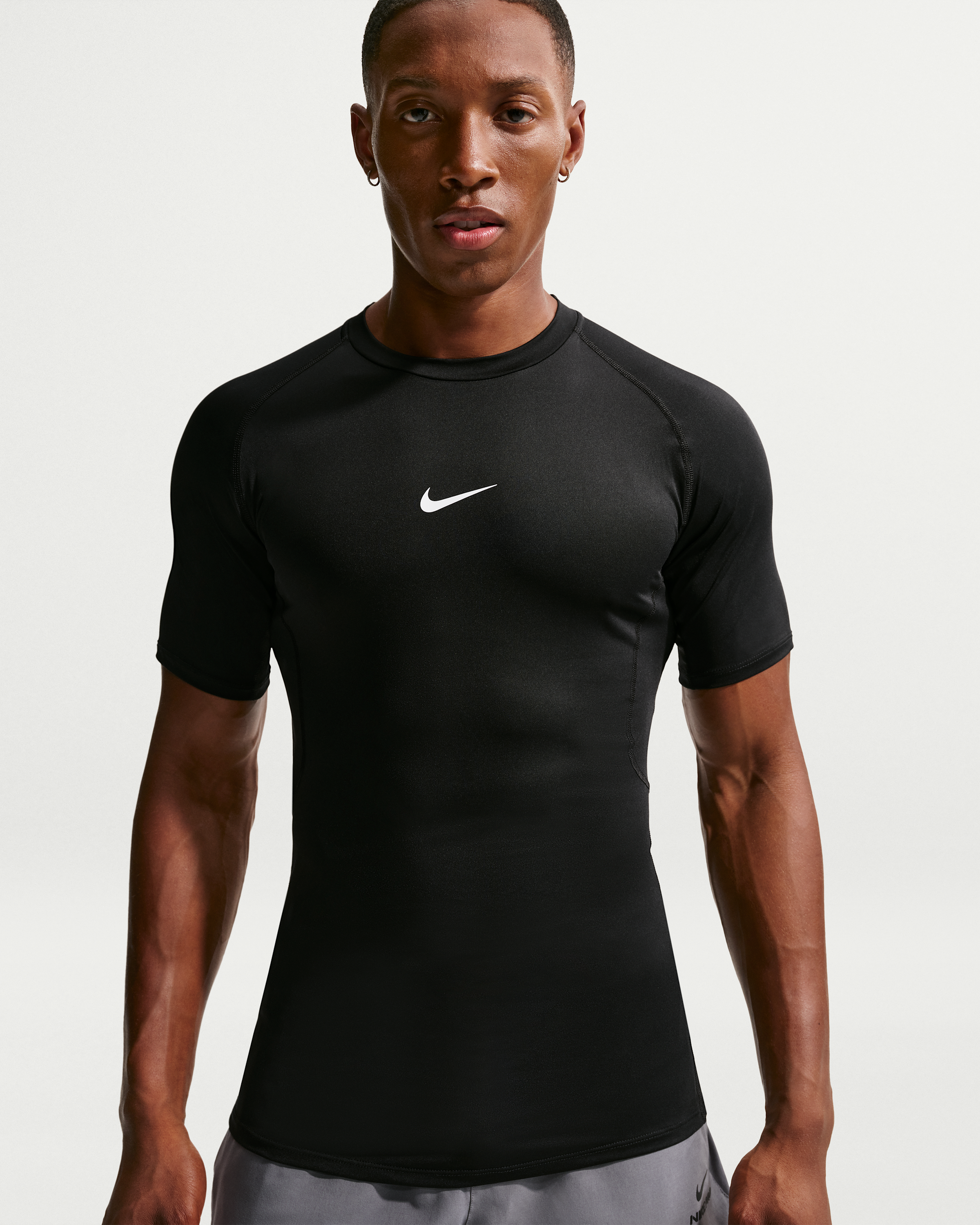 Nike Pro Men's Dri-FIT Tight Short-Sleeve Fitness Top - Black/White - View 1