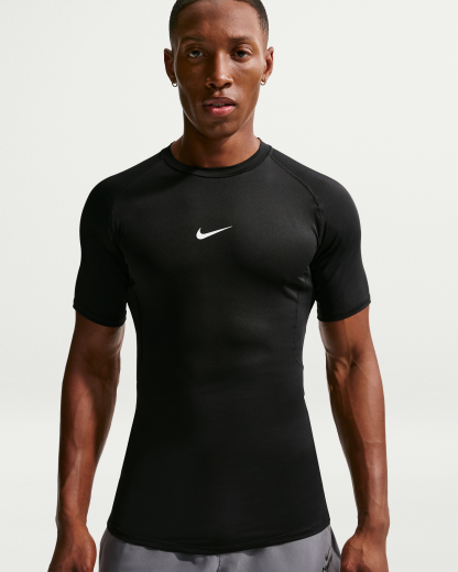 Nike Pro Men's Dri-FIT Tight Short-Sleeve Fitness Top - Black/White - View 1