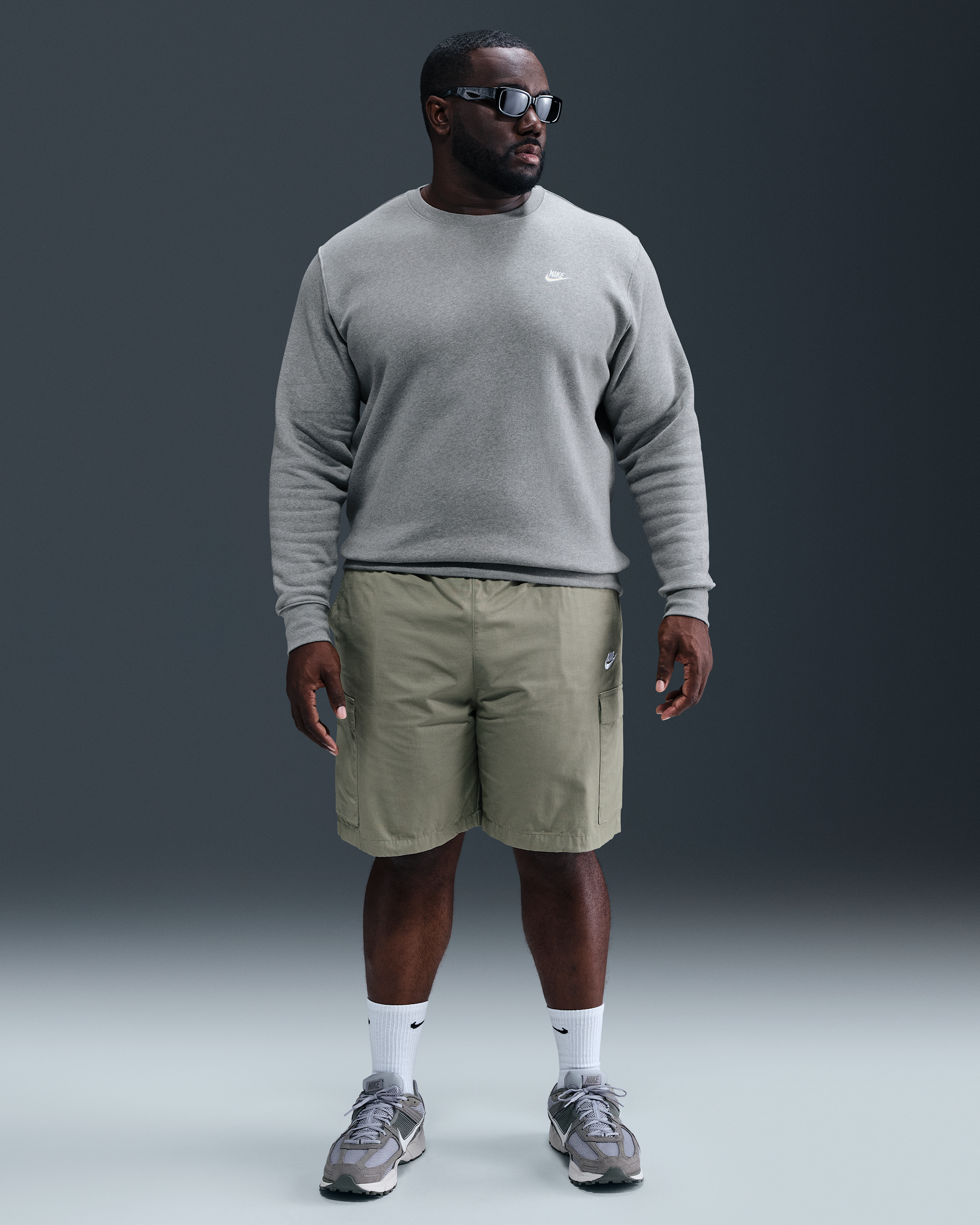 Nike Club Men's Fleece Crew - Dark Grey Heather/White - View 9