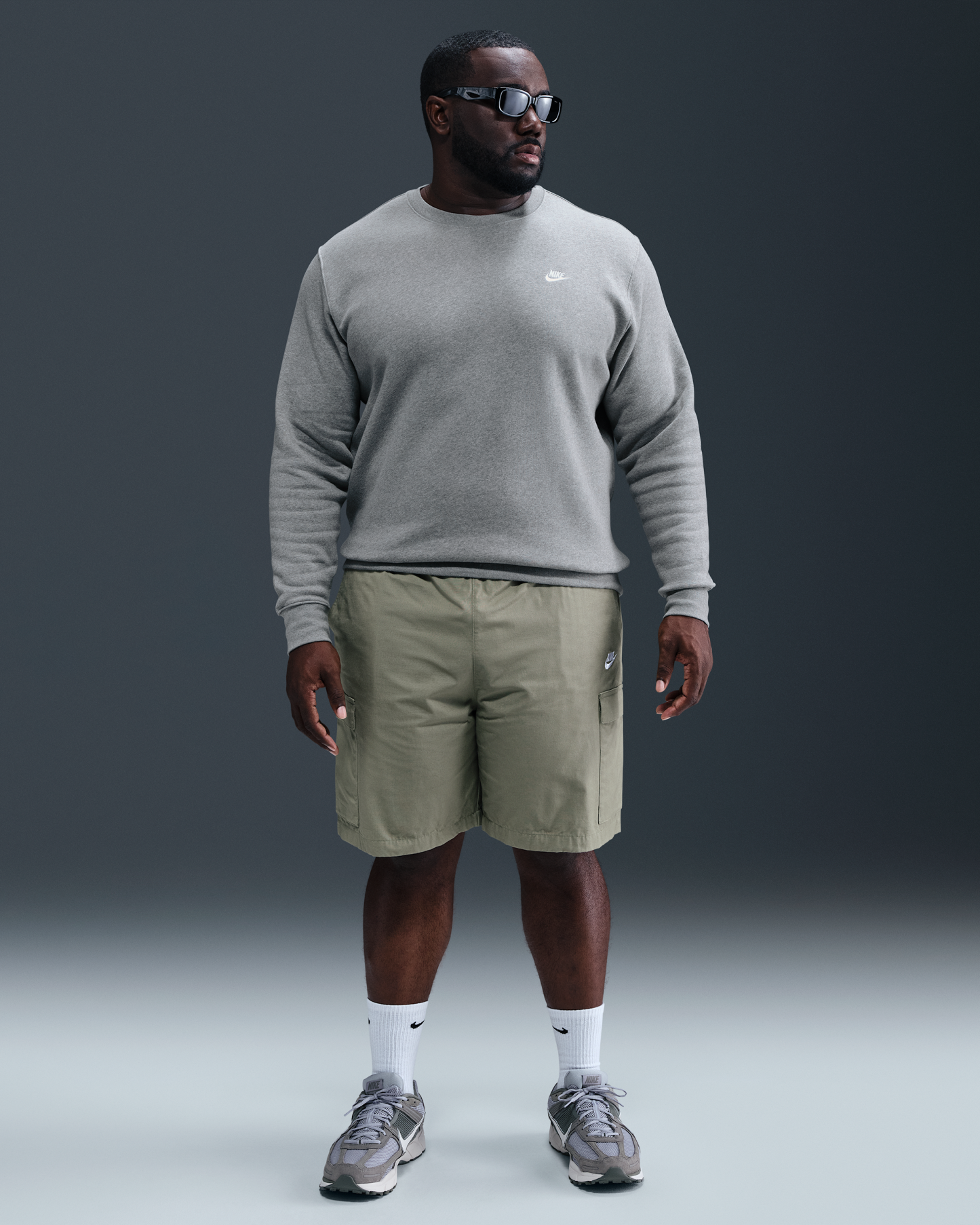 Nike Club Men's Fleece Crew - Dark Grey Heather/White - View 9
