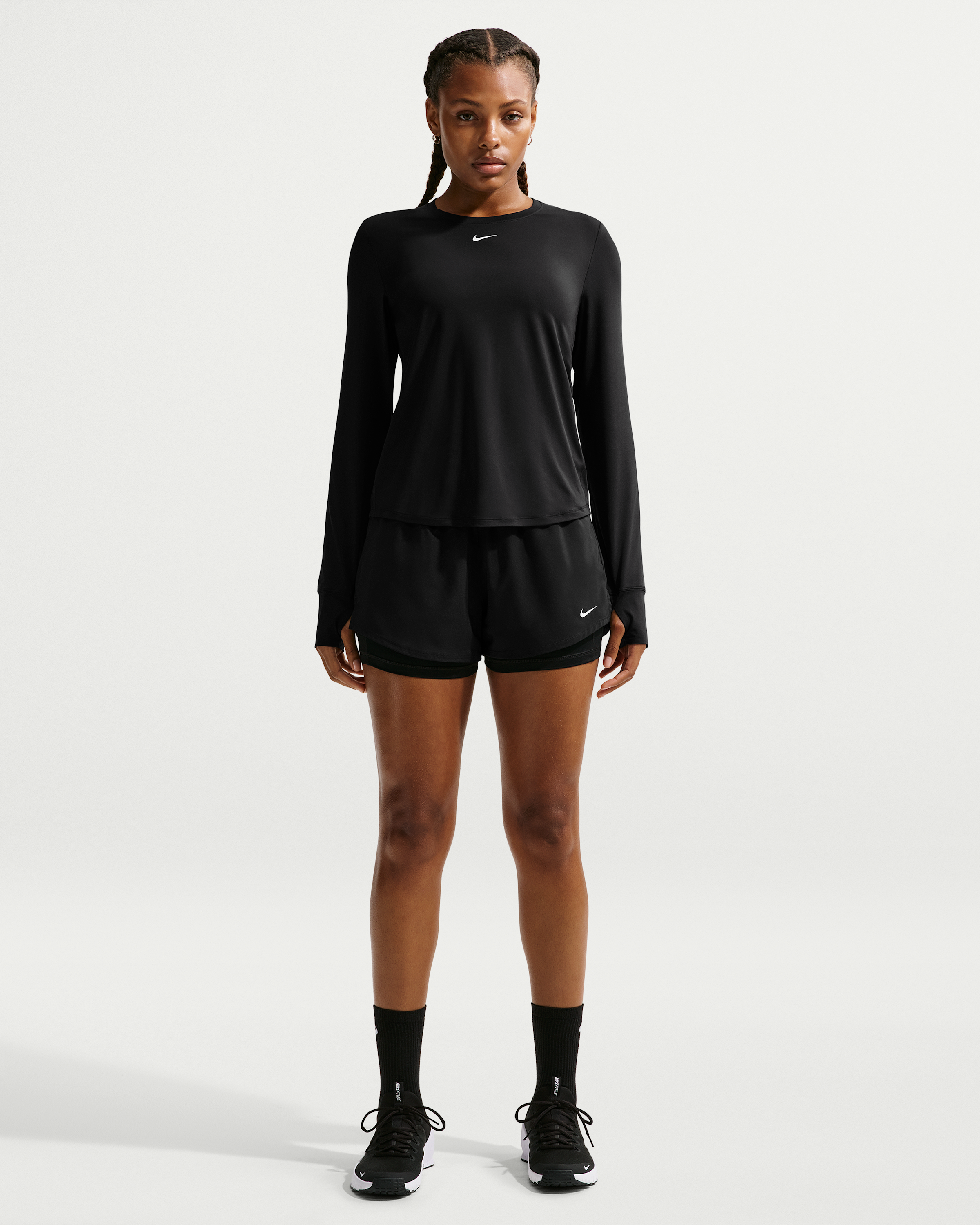 Nike One Women's Dri-FIT Mid-Rise 8cm (approx.) 2-in-1 Shorts - Black/White - View 1