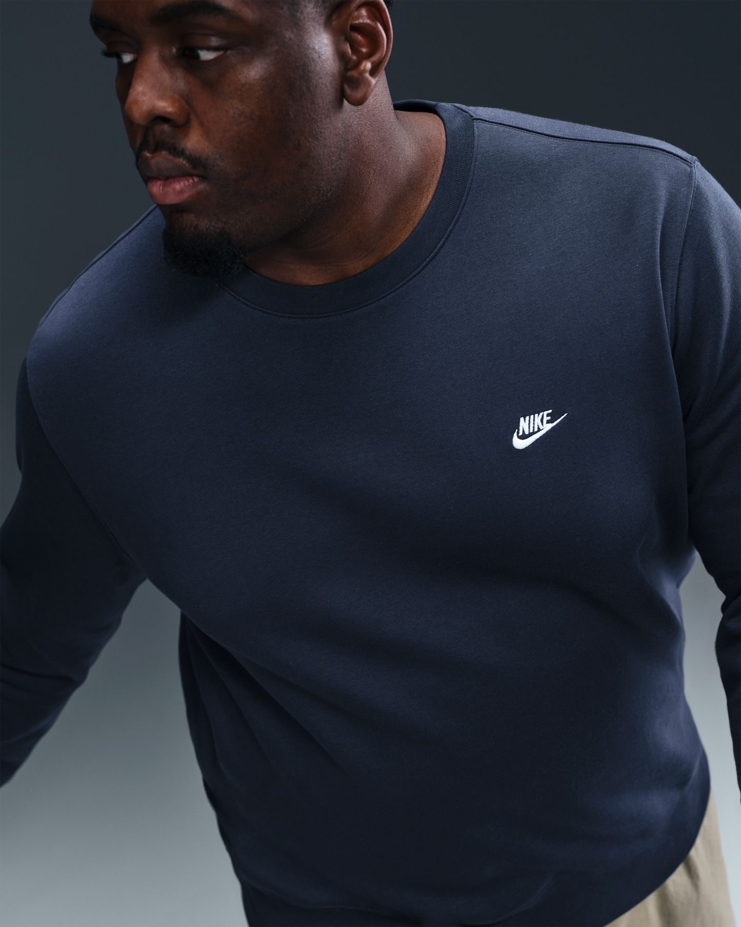 Nike Club Men's Fleece Crew - Obsidian/White - View 8