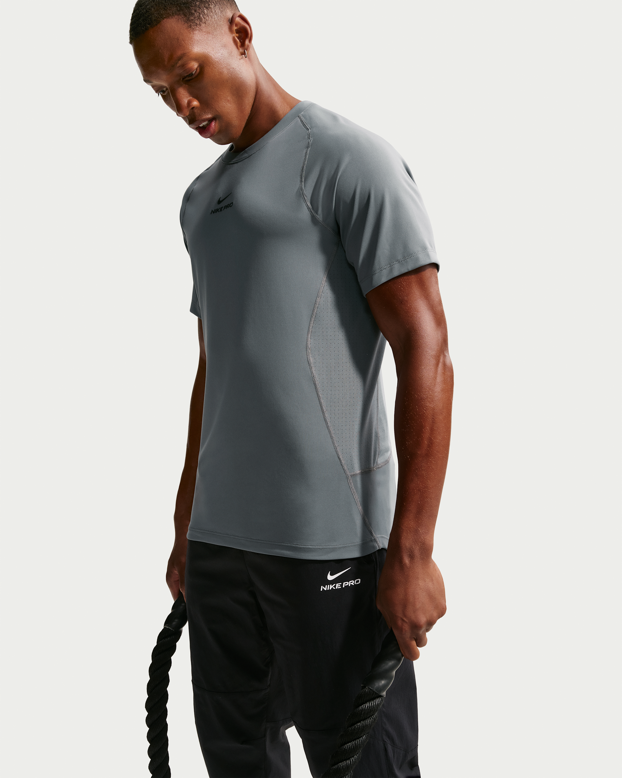 Nike Pro Training Men's Dri-FIT Short-Sleeve Top - Smoke Grey/Black - View 3