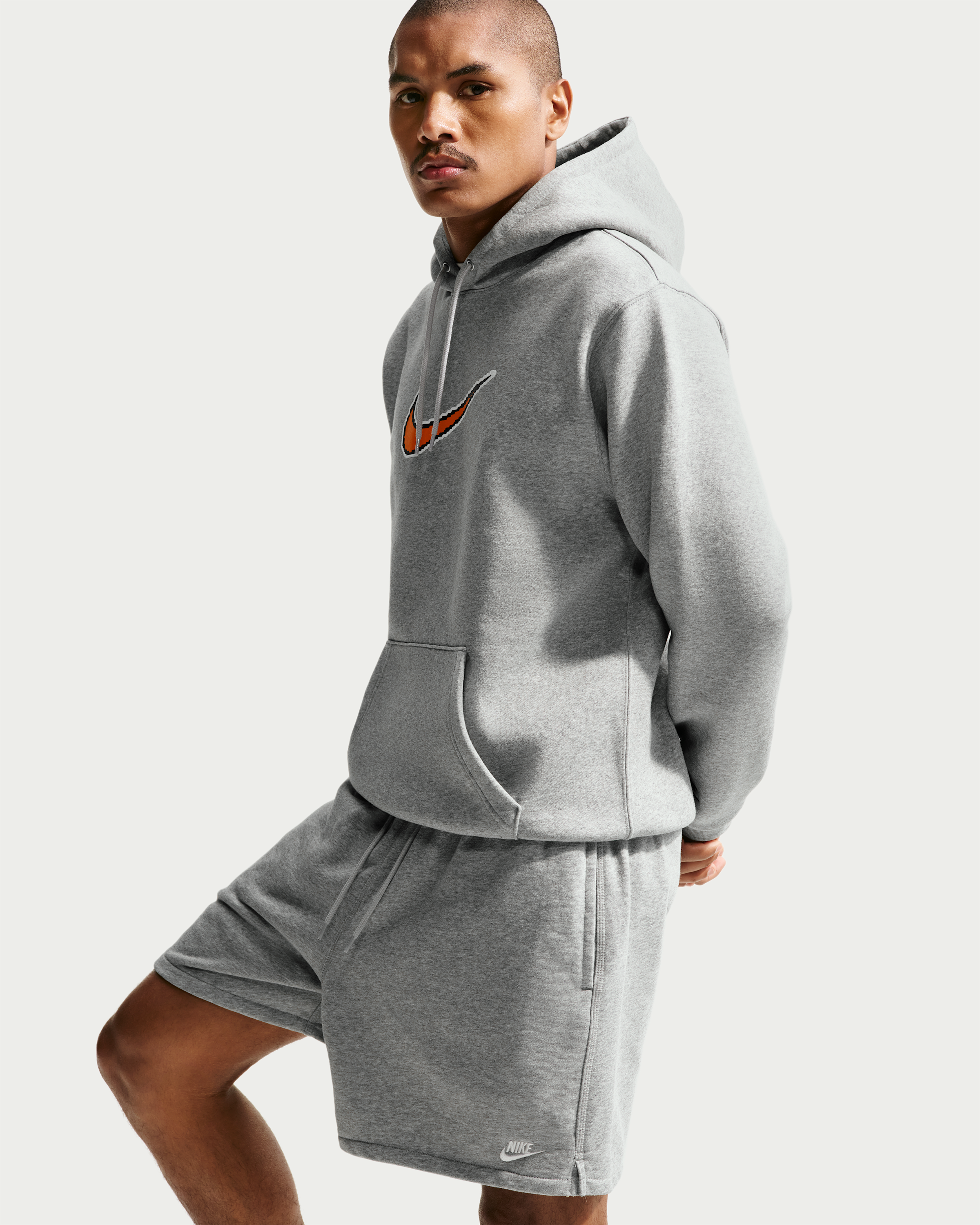 Nike Club Men's French Terry Flow Shorts - Dark Grey Heather/Light Smoke Grey/White - View 4