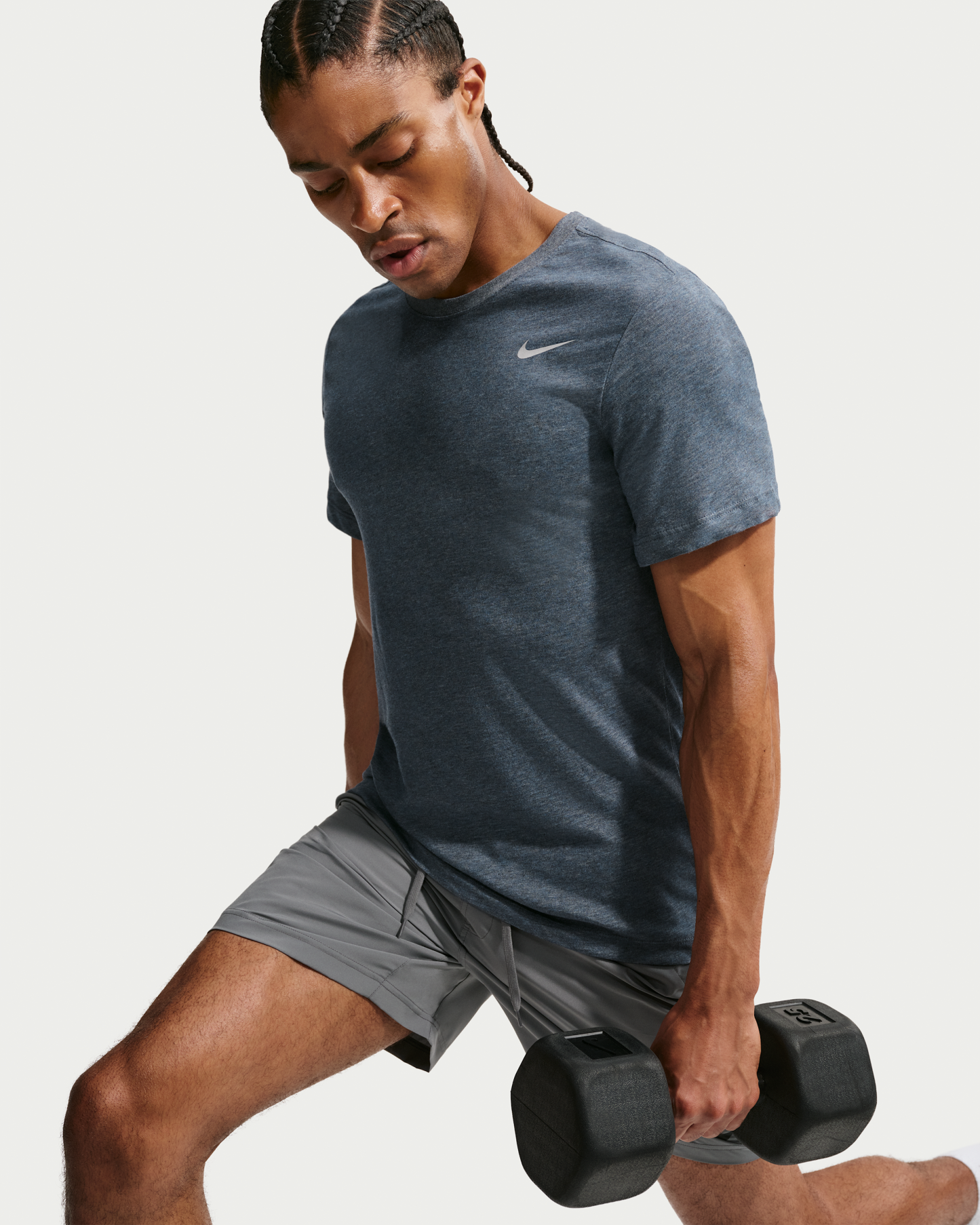 Nike Dri-FIT Men's Fitness T-Shirt - Obsidian Heather/Matte Silver - View 3
