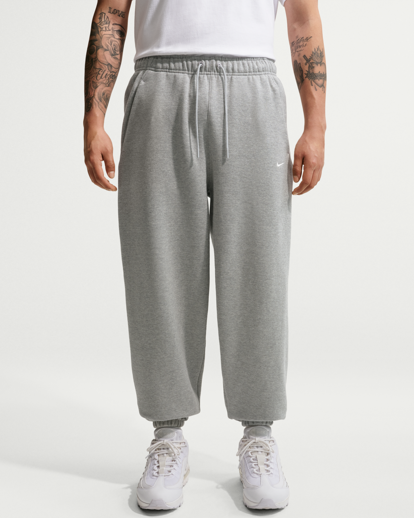 Nike Solo Fleece Men's Cuffed Trousers - Dark Grey Heather/Sail - View 2