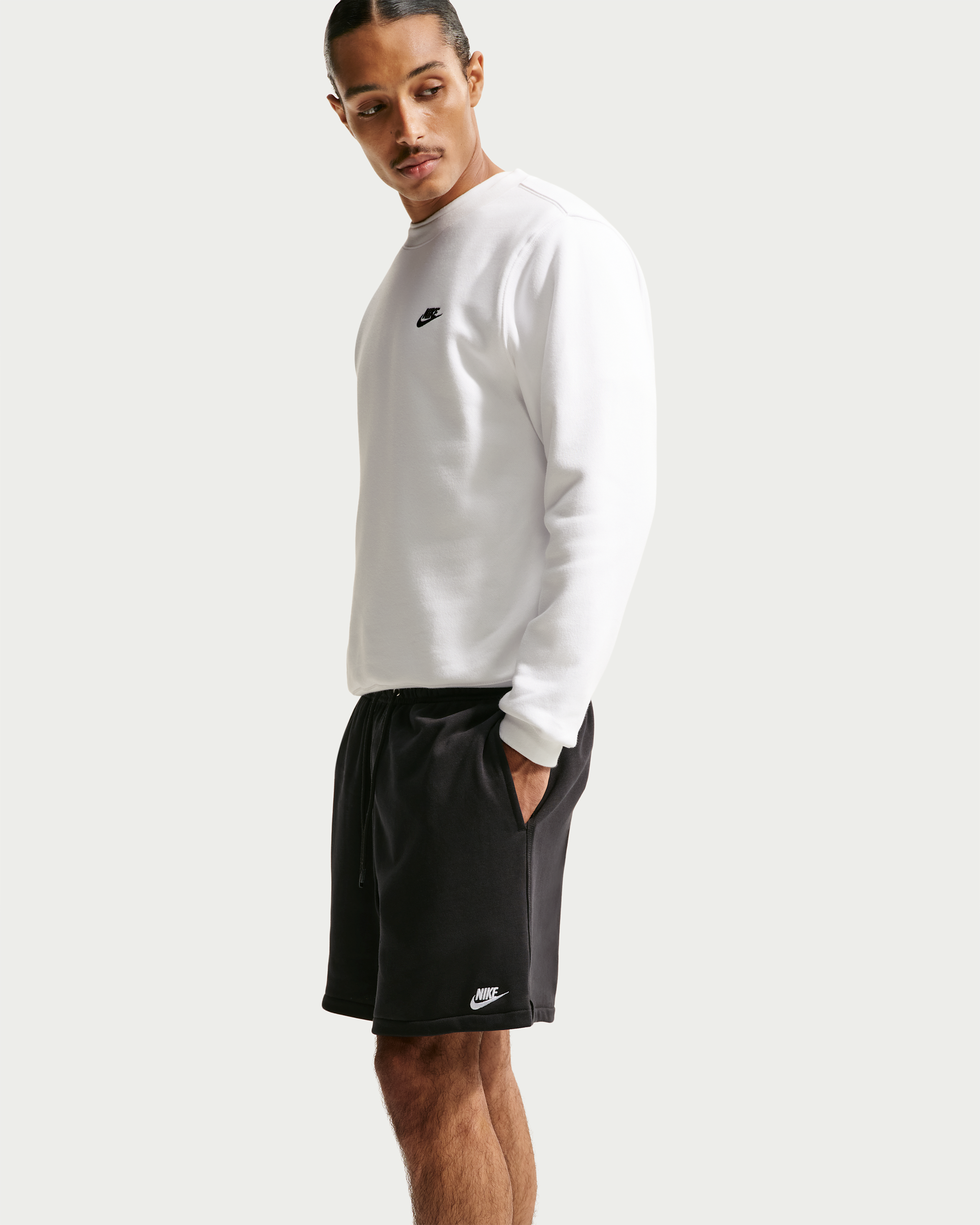Nike Club Men's French Terry Flow Shorts - Black/Black/White - View 4
