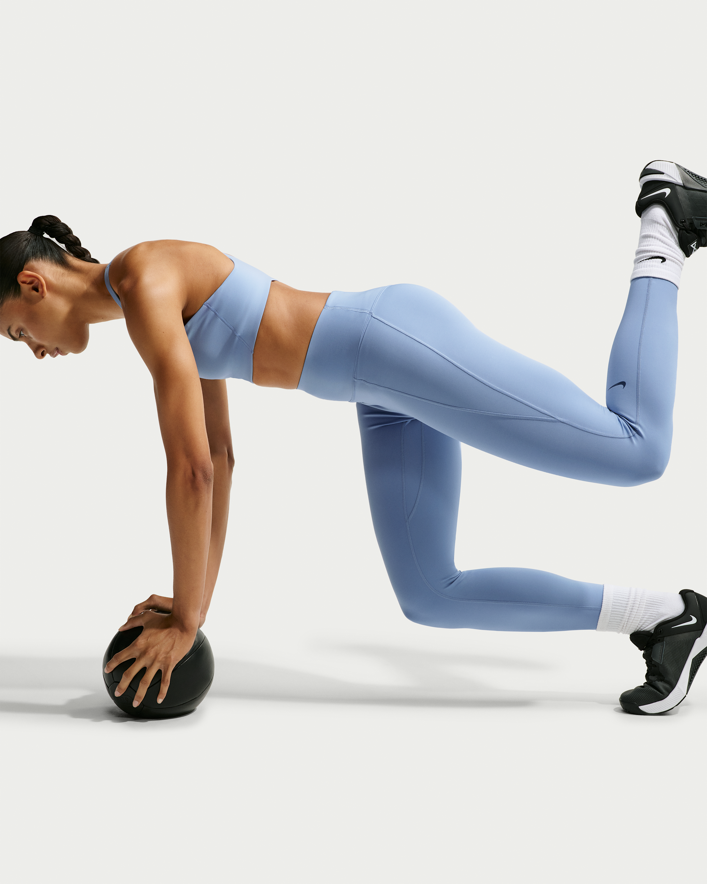 Nike Universa Women's High-Waisted 7/8 Leggings with No Front Seam - Work Blue/Chambray/New Slate - View 4