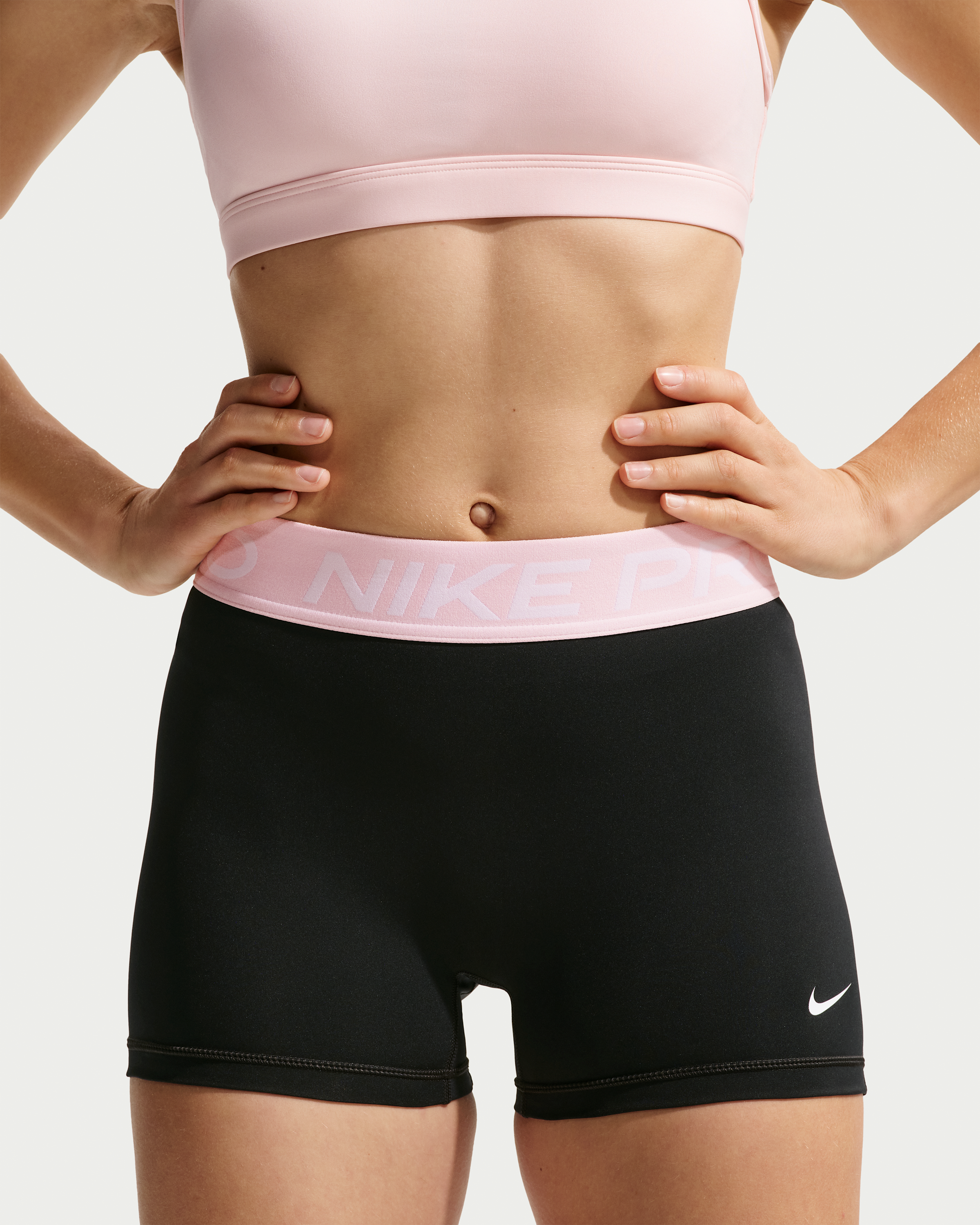 Nike Pro Women's Mid-Rise 7.5cm (approx.) Biker Shorts - Black/Pink Foam/White - View 2