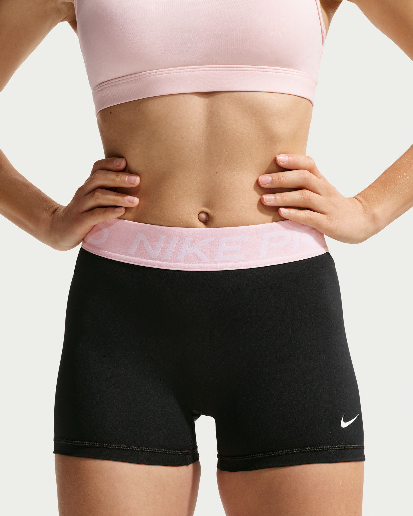 Nike Pro Women's Mid-Rise 7.5cm (approx.) Biker Shorts - Black/Pink Foam/White - View 2