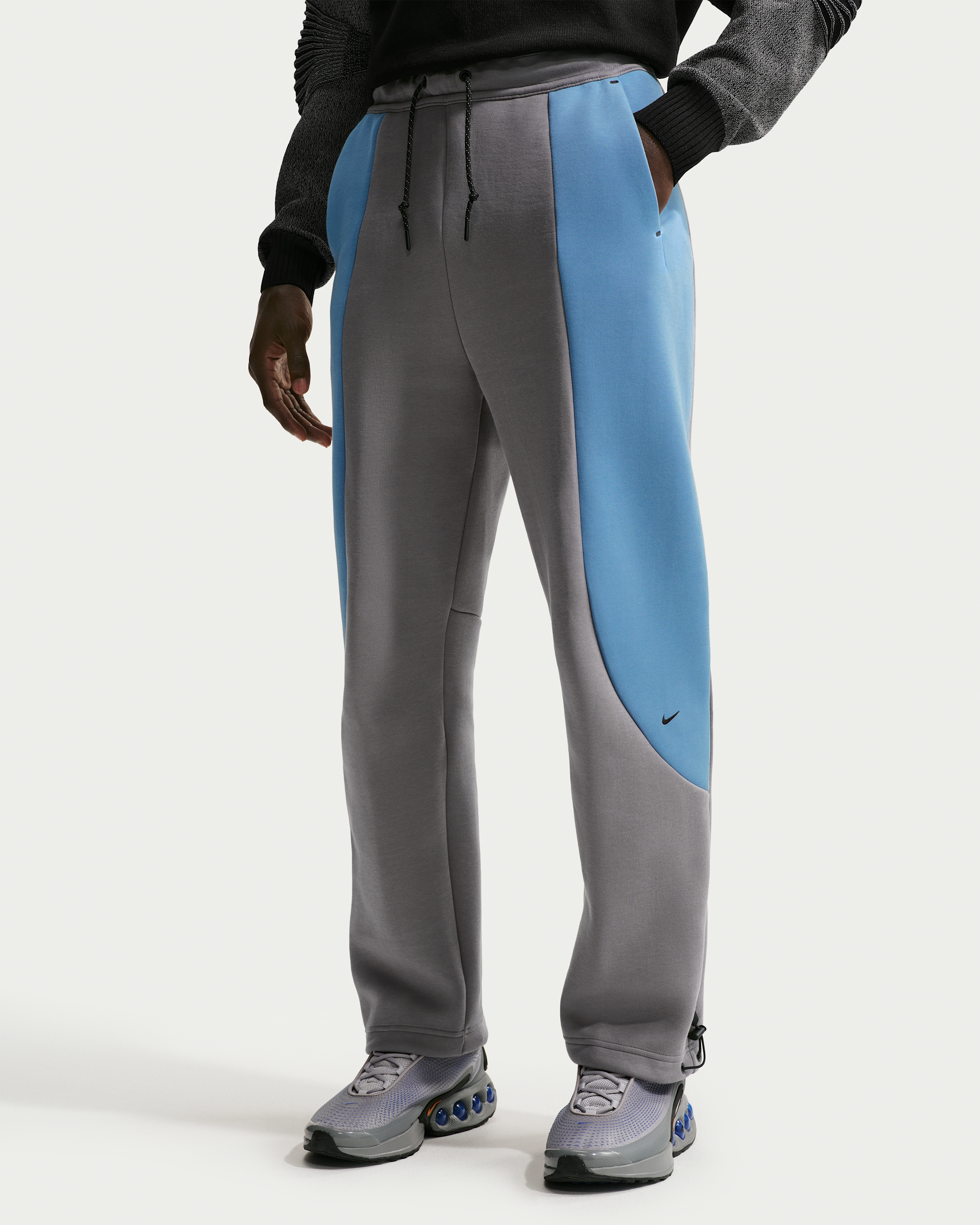 Nike Tech Men's Colour-Block Open-Hem Fleece Trousers - Pencil Point/Work Blue/Black/Black - View 2