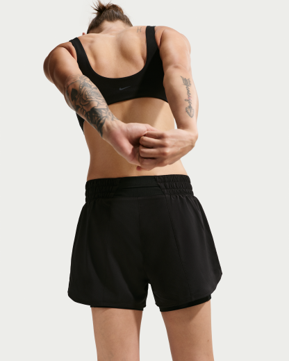 Nike One Women's Dri-FIT High-Waisted 8cm (approx.) 2-in-1 Shorts - Black/White - View 3