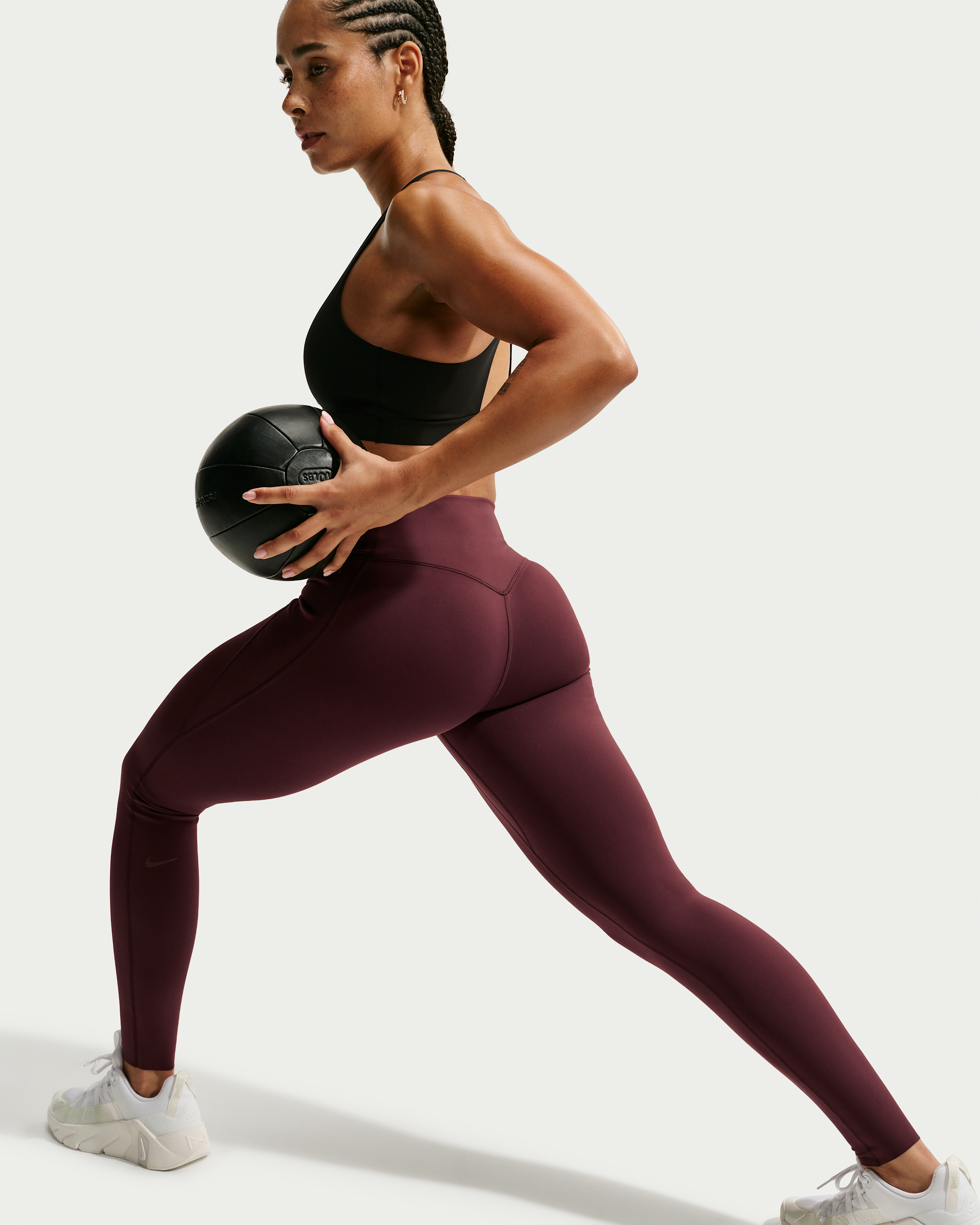 Nike Universa Women's High-Waisted Full-Length Leggings with No Front Seam - Mystic Dates/Mystic Dates/Burgundy Crush - View 4