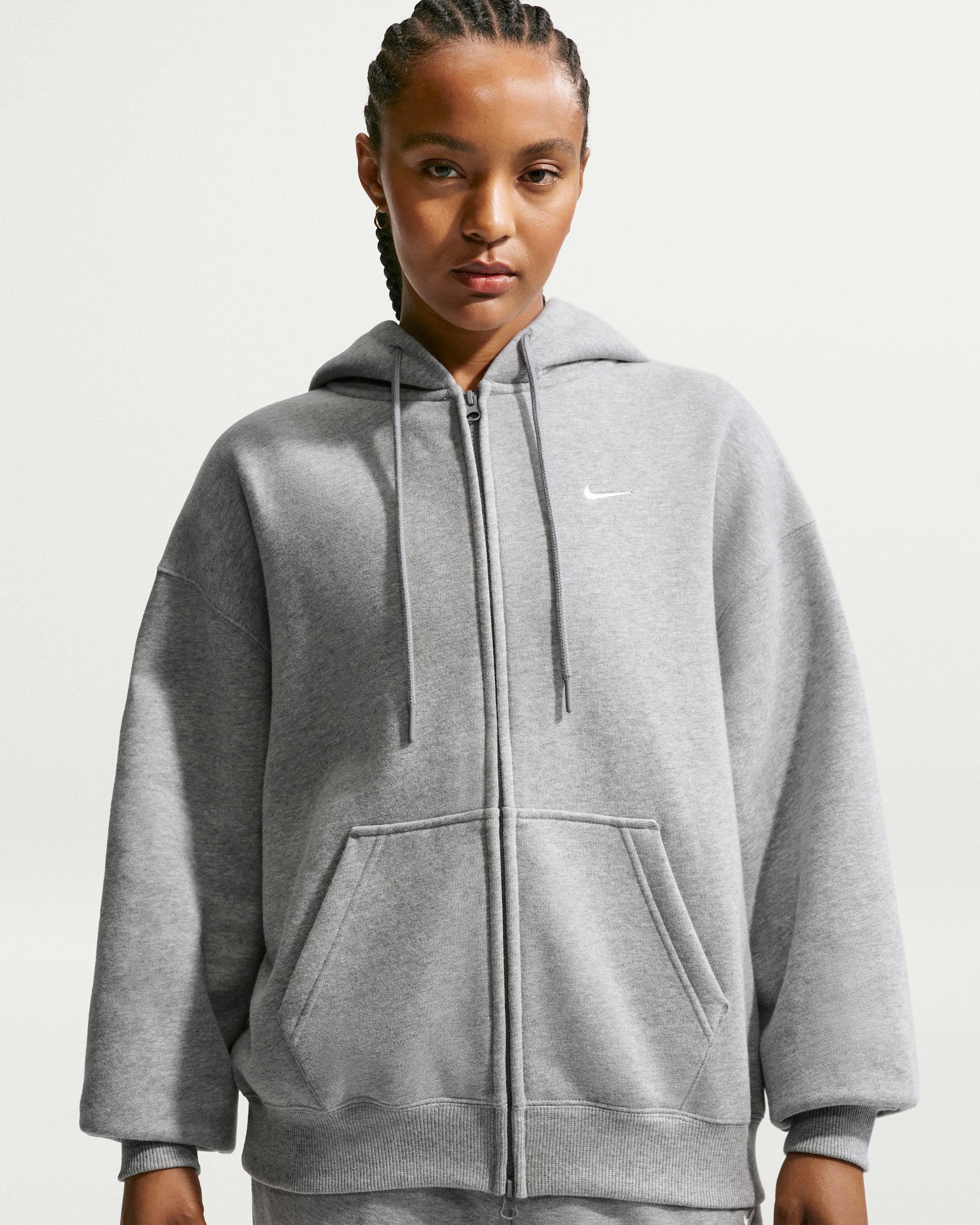 Nike Studio Fleece Medium Weight Women's Oversized Full-Zip Hoodie - Dark Grey Heather/Sail - View 1