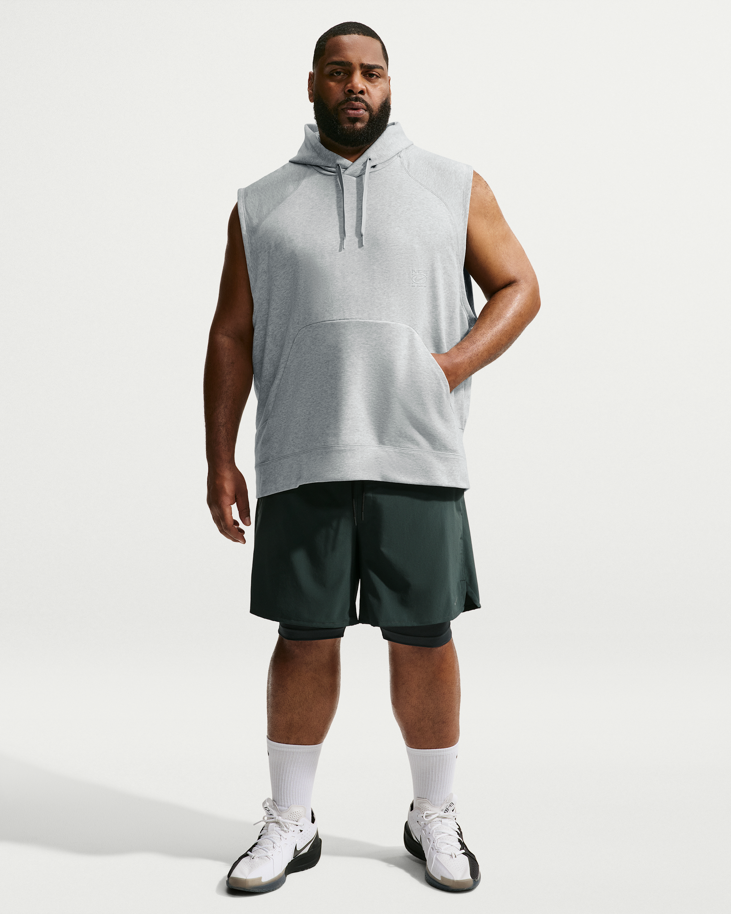Nike N.A.C. Men's Dri-FIT Fleece Sleeveless Training Hoodie - Light Smoke Grey/Heather/Light Smoke Grey - View 9
