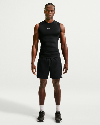 Nike Pro Men's Dri-FIT Tight Sleeveless Fitness Top - Black/White - View 4