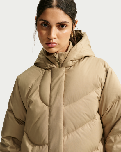 Nike Sportswear Swoosh Series Women's Loose Storm-FIT Hooded Down Jacket - Parachute Beige/Dark Hazel/Parachute Beige - View 3