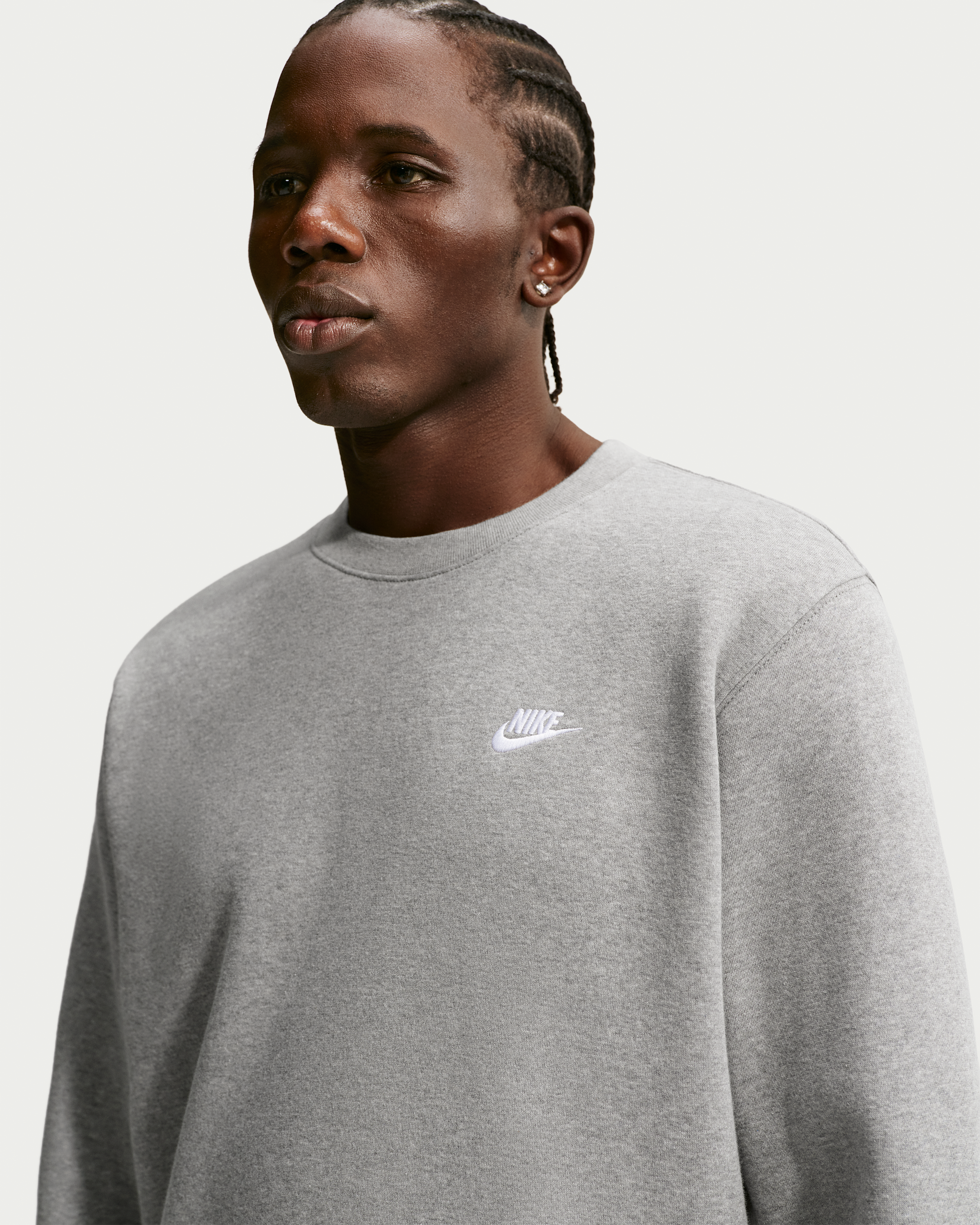 Nike Club Men's Fleece Crew - Dark Grey Heather/White - View 1