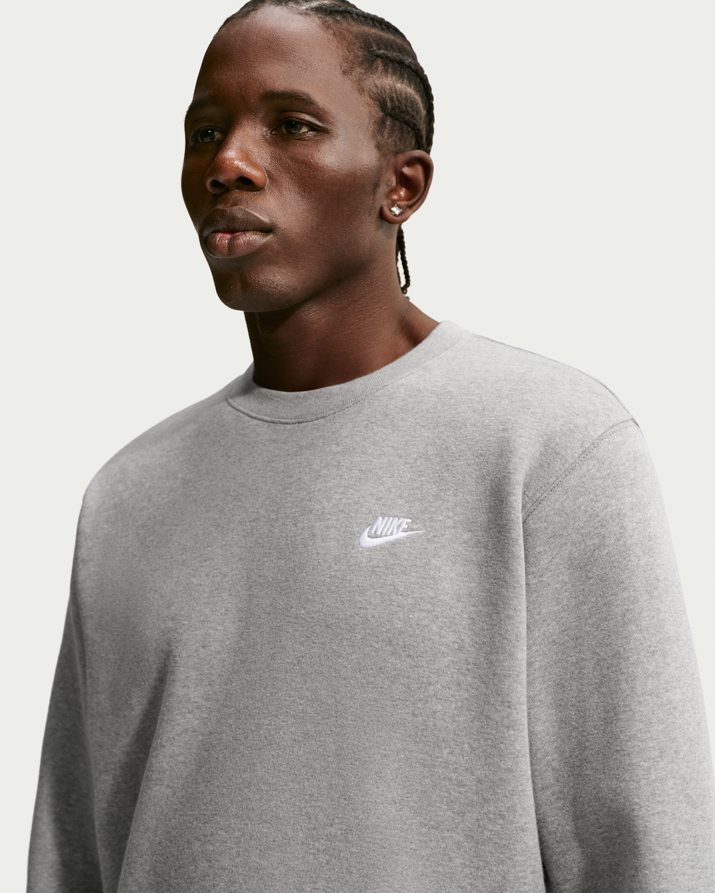 Nike Club Men's Fleece Crew - Dark Grey Heather/White - View 1