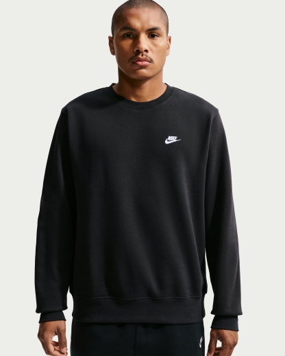 Nike Club Men's Fleece Crew - Black/White - View 1