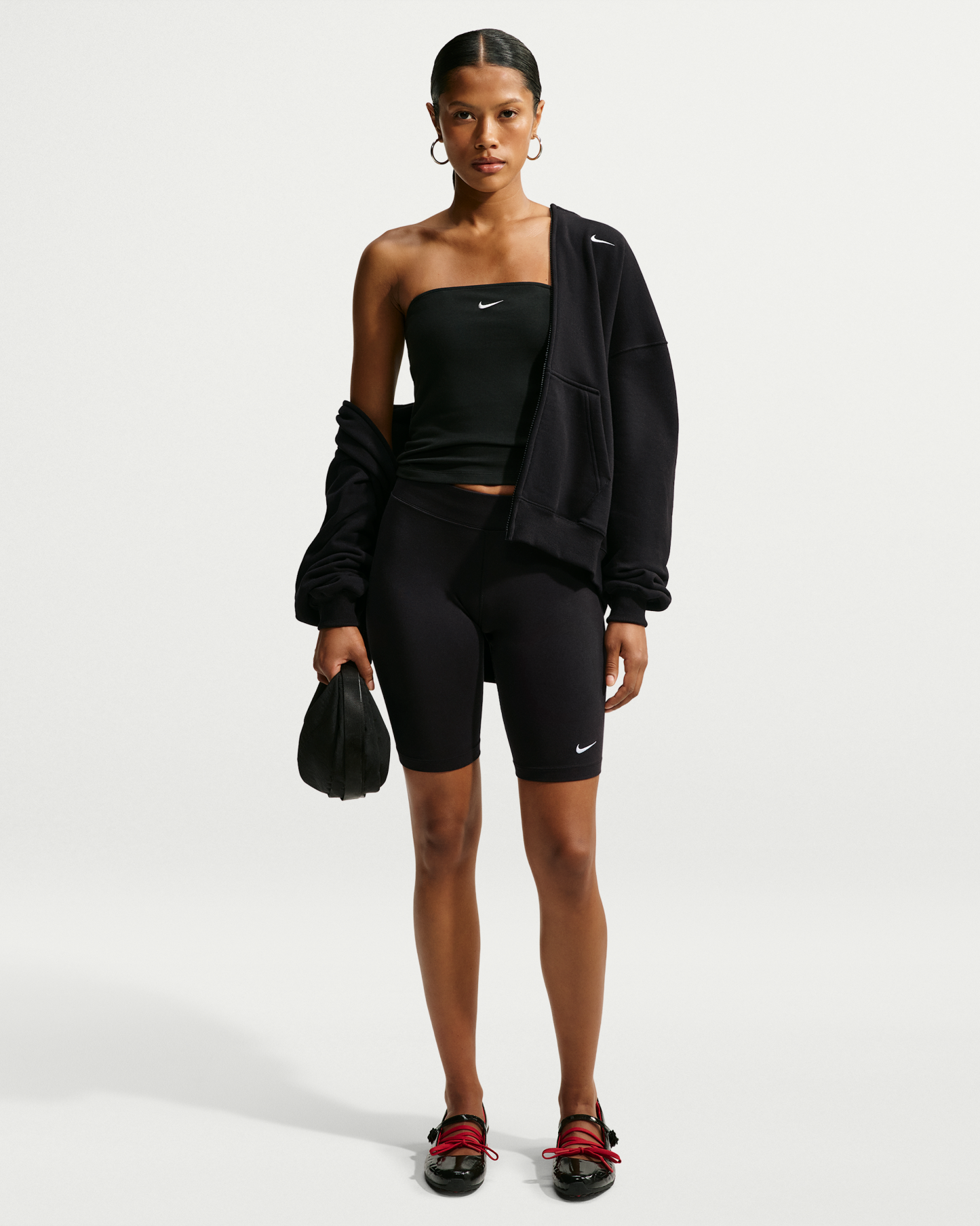 Nike Studio Fleece Medium Weight Women's Oversized Full-Zip Hoodie - Total Black/Sail - View 4