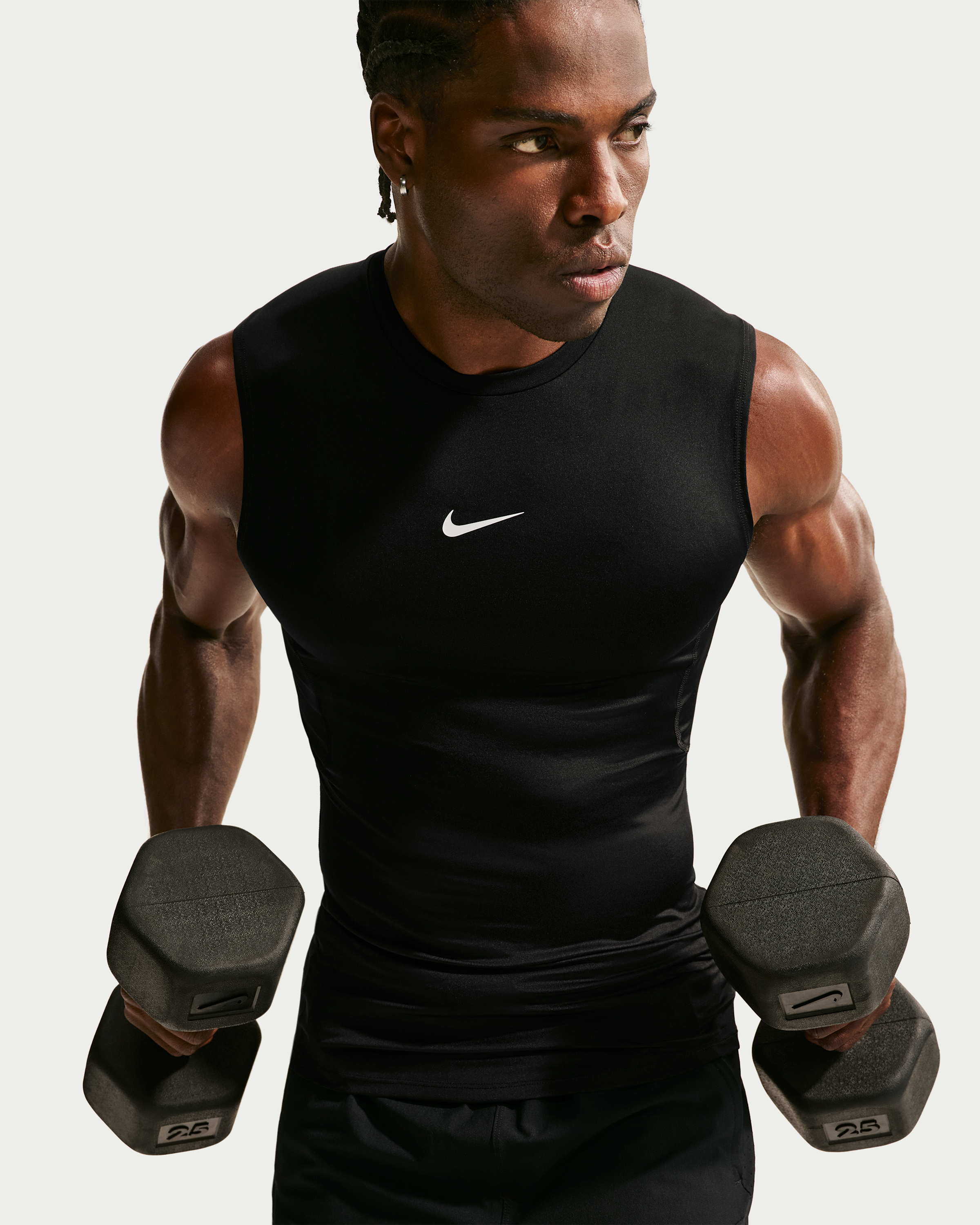 Nike Pro Men's Dri-FIT Tight Sleeveless Fitness Top - Black/White - View 1