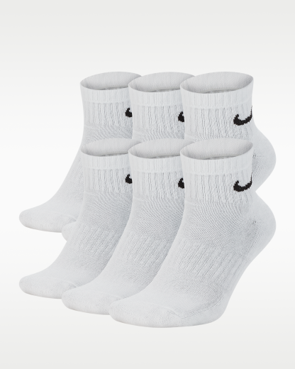 Nike Everyday Cushioned Training Ankle Socks (6 Pairs) - White/Black - View 1