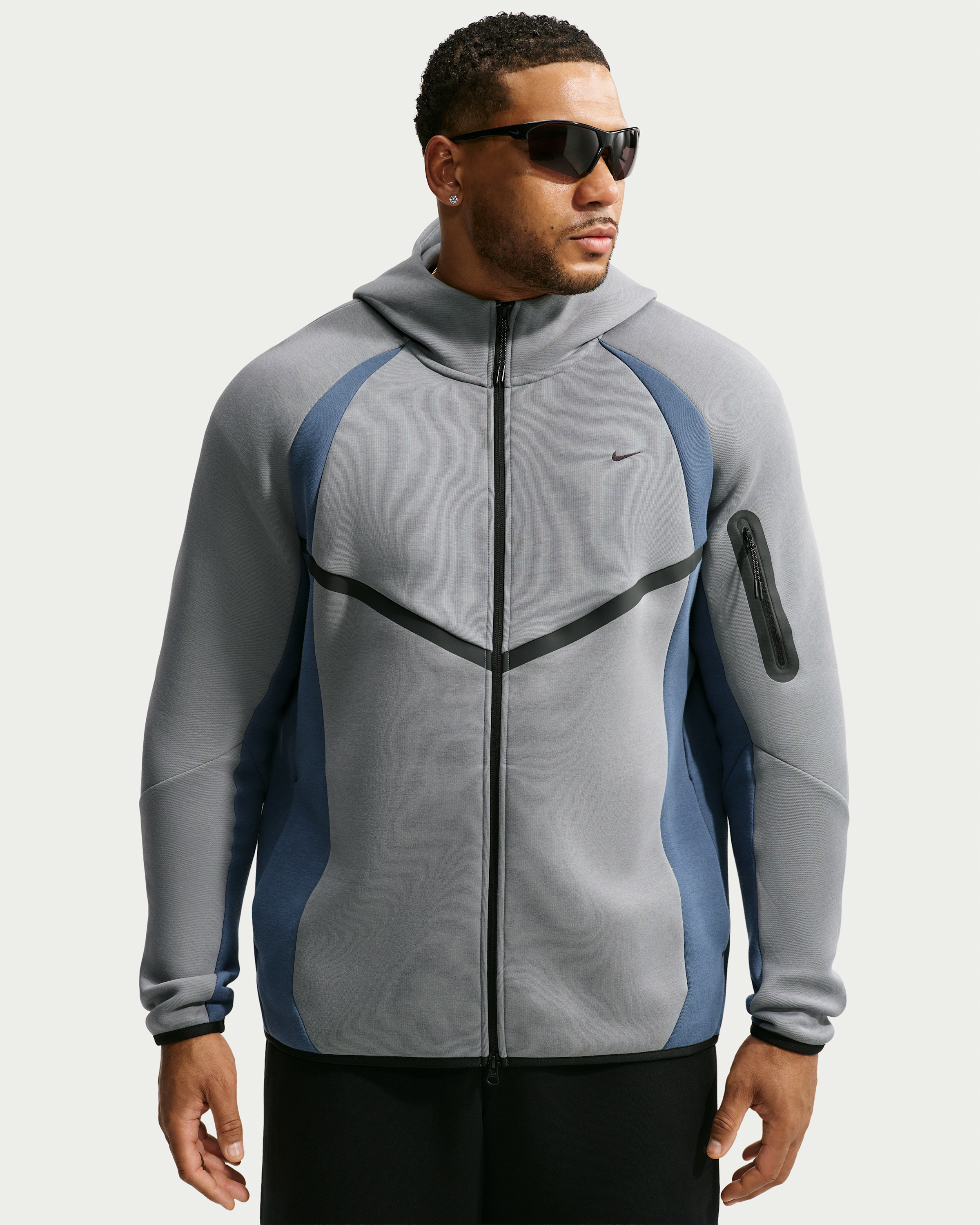 Nike Tech Men's Colour-Block Full-Zip Fleece Windrunner Jacket - Cool Grey/New Slate/Black - View 6