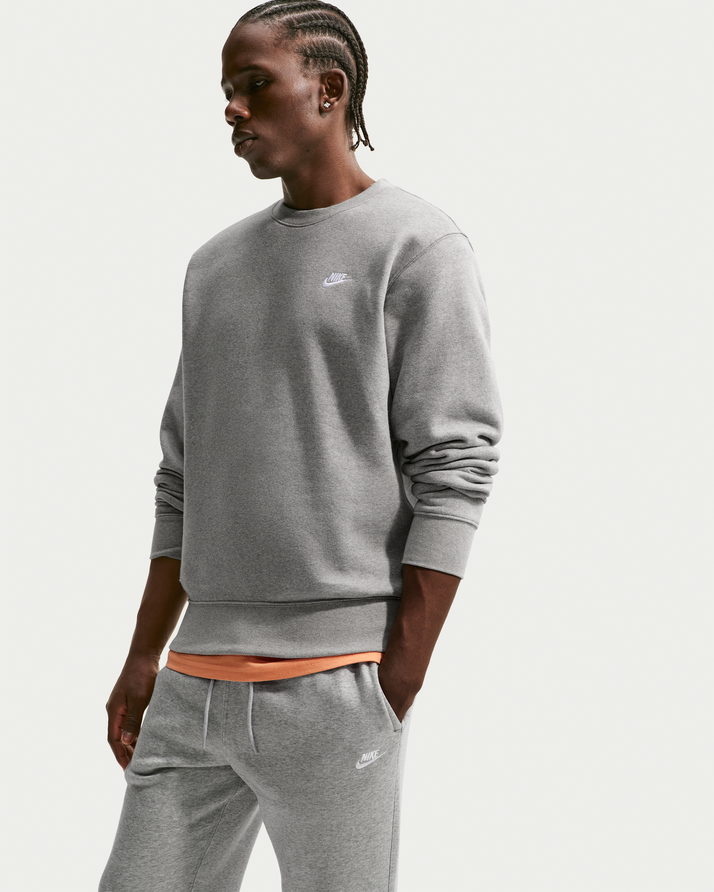 Nike Club Men's Fleece Crew - Dark Grey Heather/White - View 3