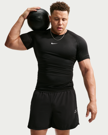 Nike Pro Men's Dri-FIT Tight Short-Sleeve Fitness Top - Black/White - View 6