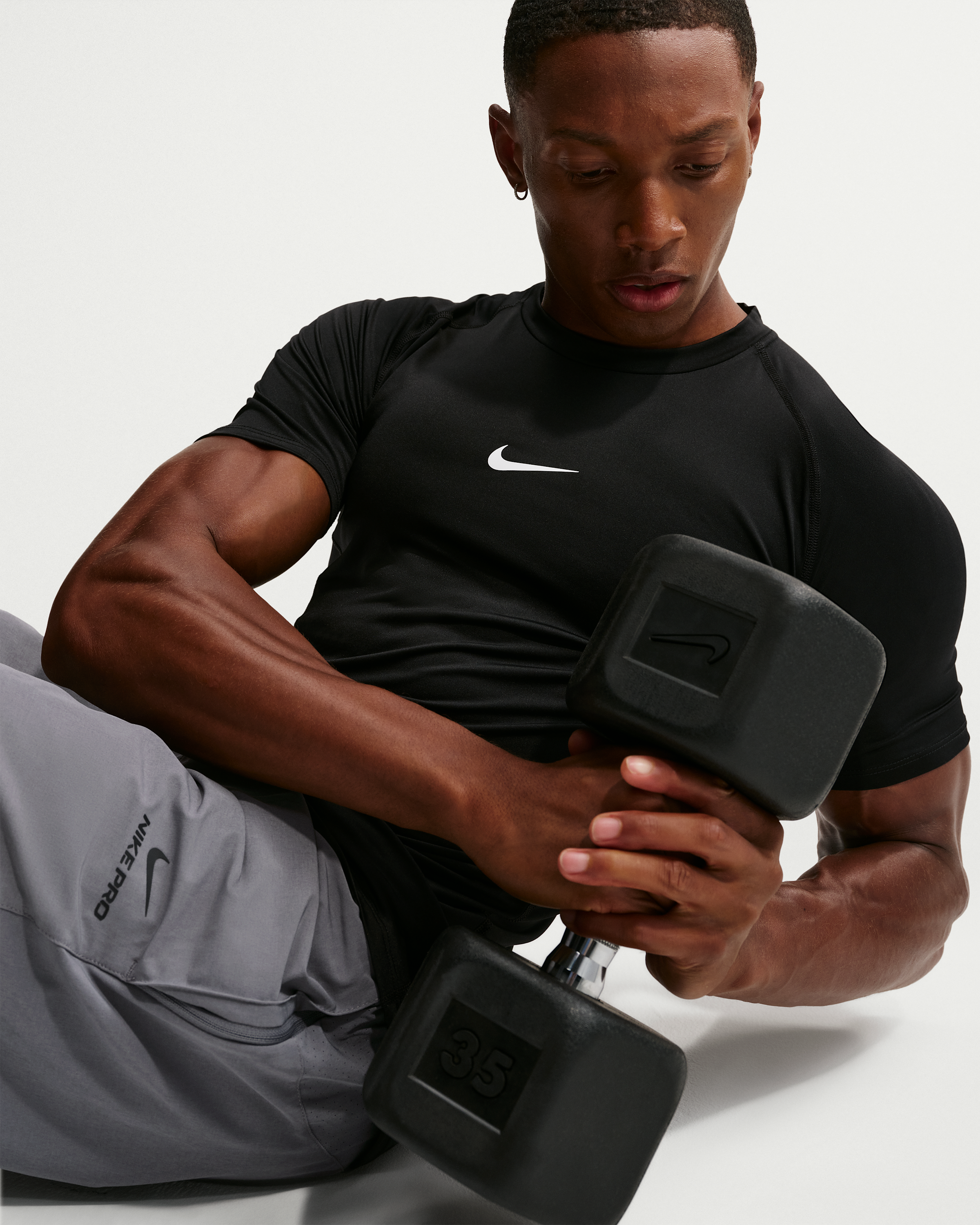 Nike Pro Men's Dri-FIT Tight Short-Sleeve Fitness Top - Black/White - View 3