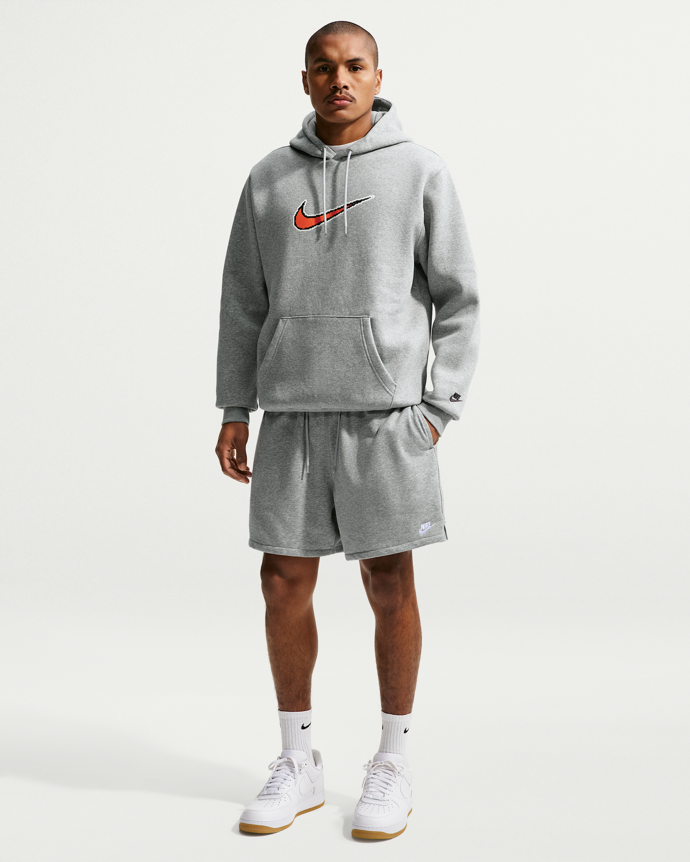Nike Club Men's French Terry Flow Shorts - Dark Grey Heather/Light Smoke Grey/White - View 1