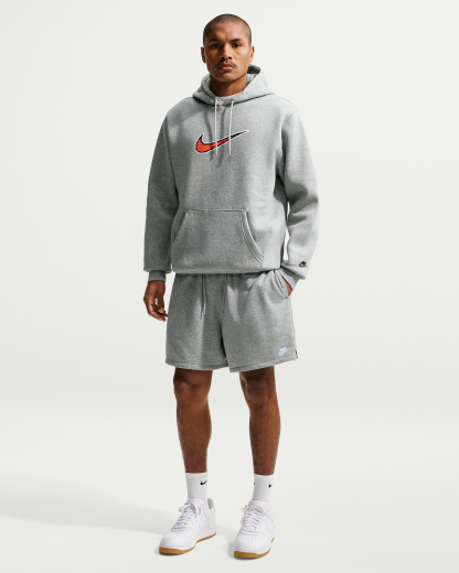 Nike Club Men's French Terry Flow Shorts - Dark Grey Heather/Light Smoke Grey/White - View 1