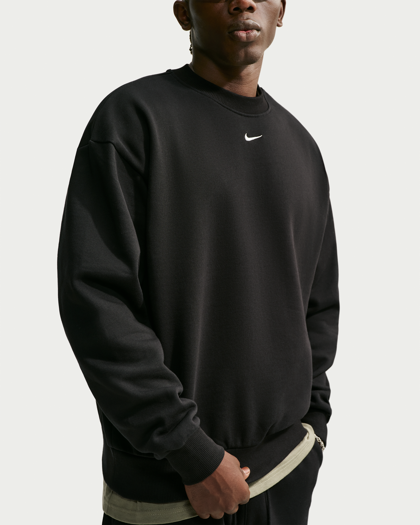Nike Solo Fleece Men's Crew-Neck Sweatshirt - Total Black/Sail - View 3