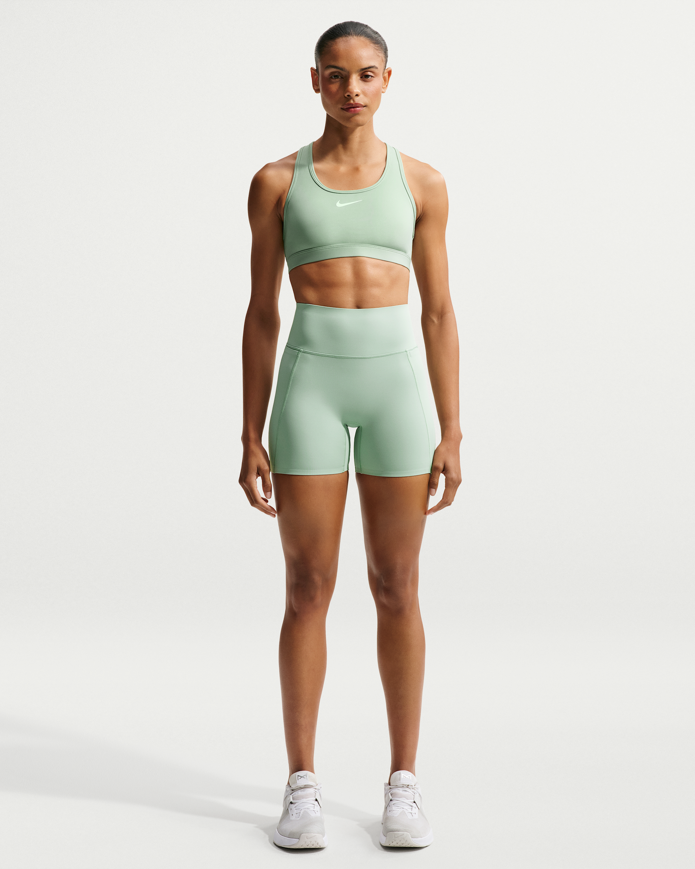 Nike Universa Women's High-Waisted 12.5cm (approx.) Biker Shorts with No Front Seam - Steam/Dutch Green/Dutch Green - View 1