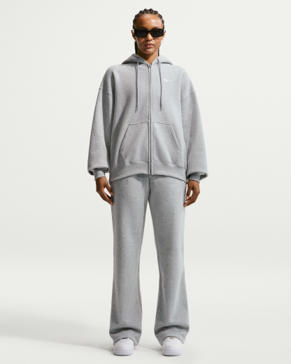 Nike Studio Fleece Medium Weight Women's Oversized Full-Zip Hoodie - Dark Grey Heather/Sail - View 4