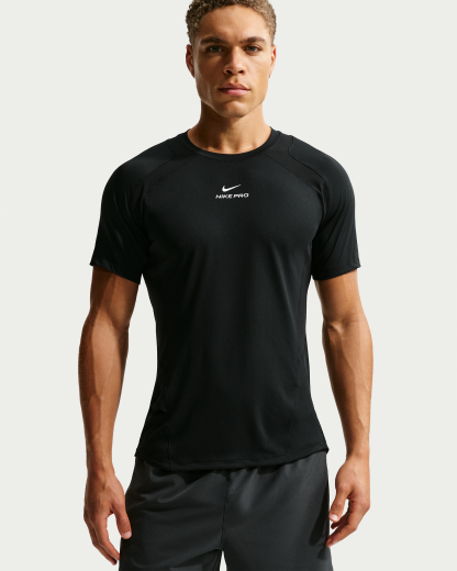 Nike Pro Training Men's Dri-FIT ADV Short-Sleeve Top - Black/Black/White - View 1