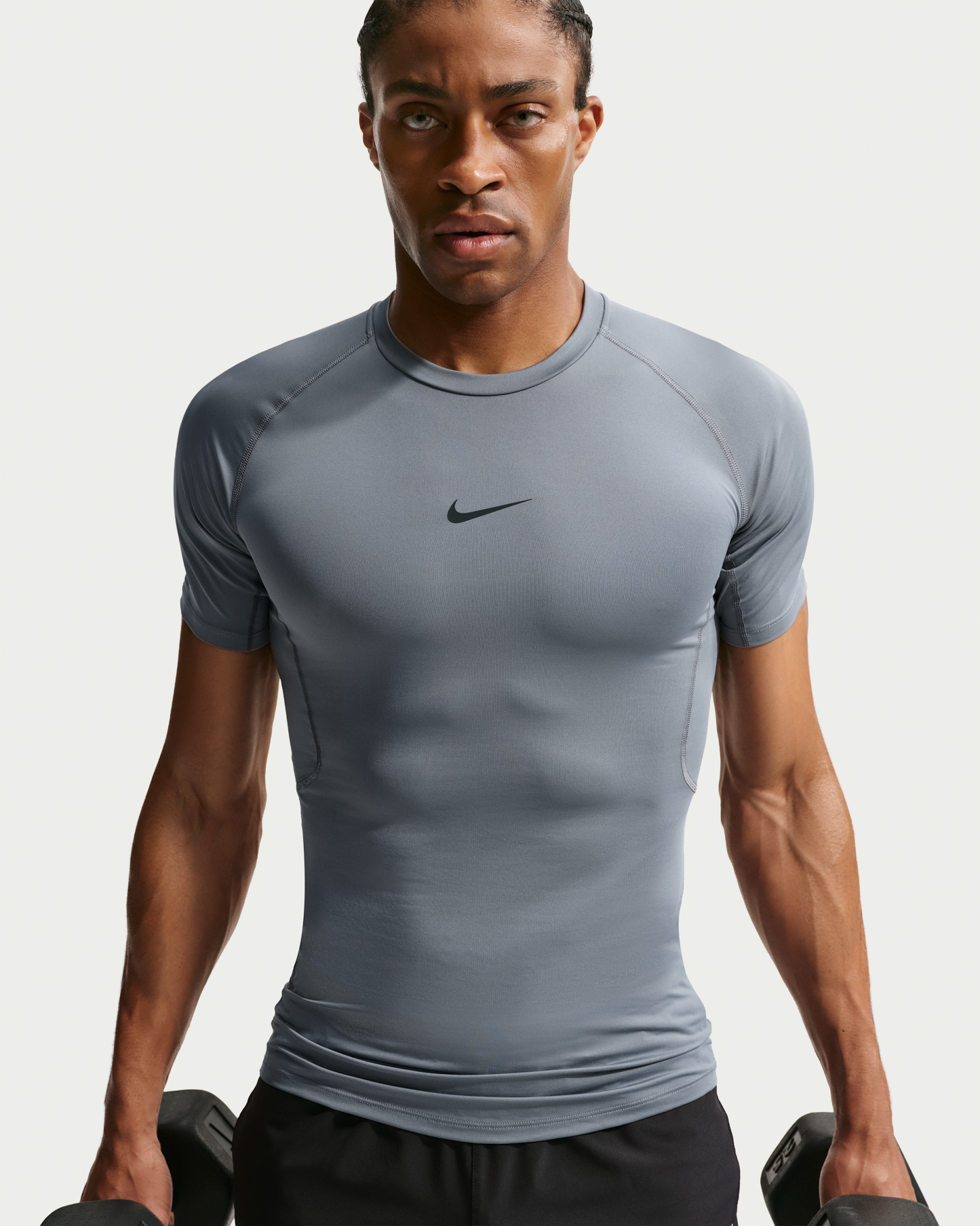 Nike Pro Men's Dri-FIT Tight Short-Sleeve Fitness Top - Smoke Grey/Black - View 1