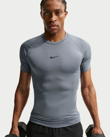 Nike Pro Men's Dri-FIT Tight Short-Sleeve Fitness Top - Smoke Grey/Black - View 1