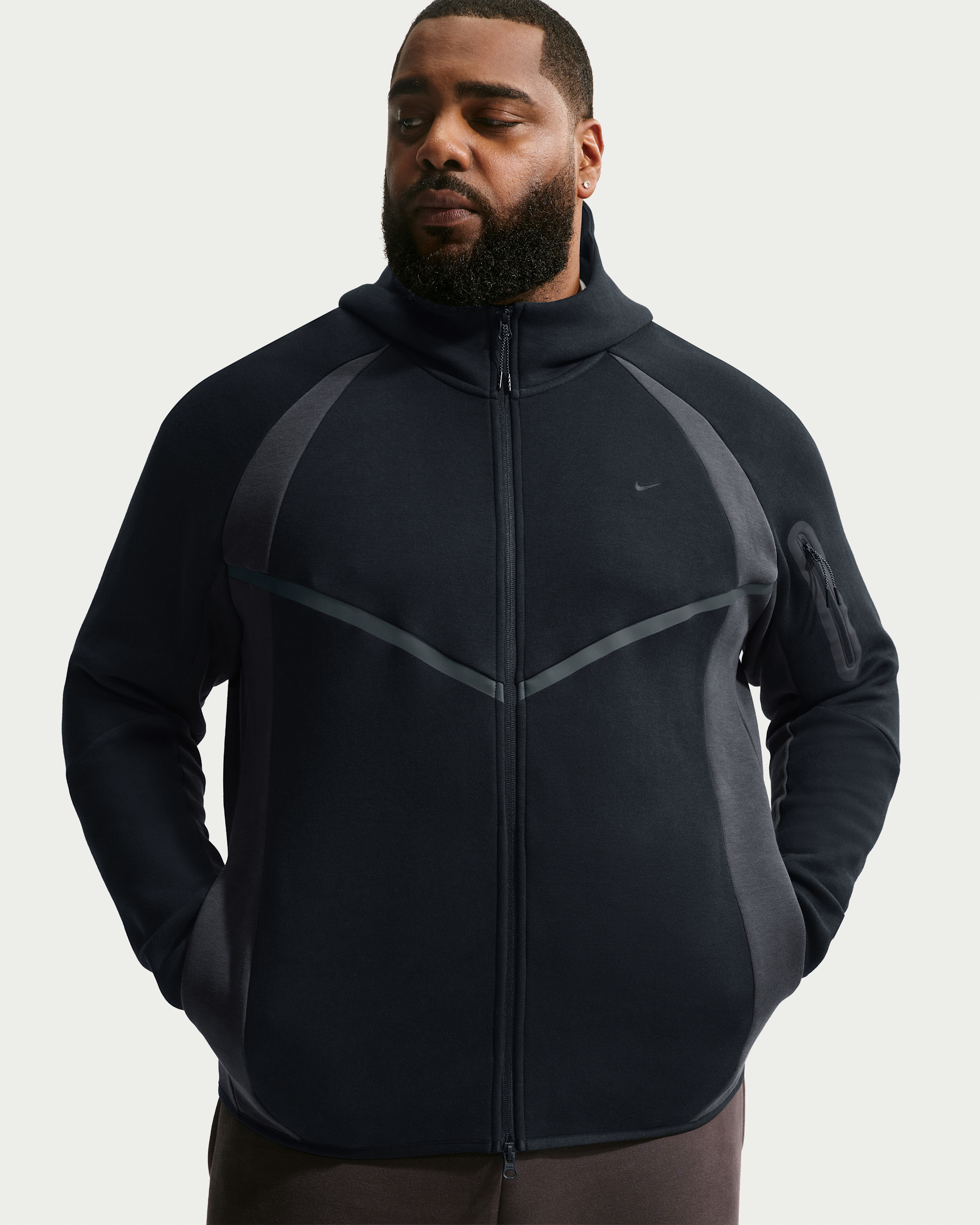 Nike Tech Men's Colour-Block Full-Zip Fleece Windrunner Jacket - Black/Anthracite/Black - View 6