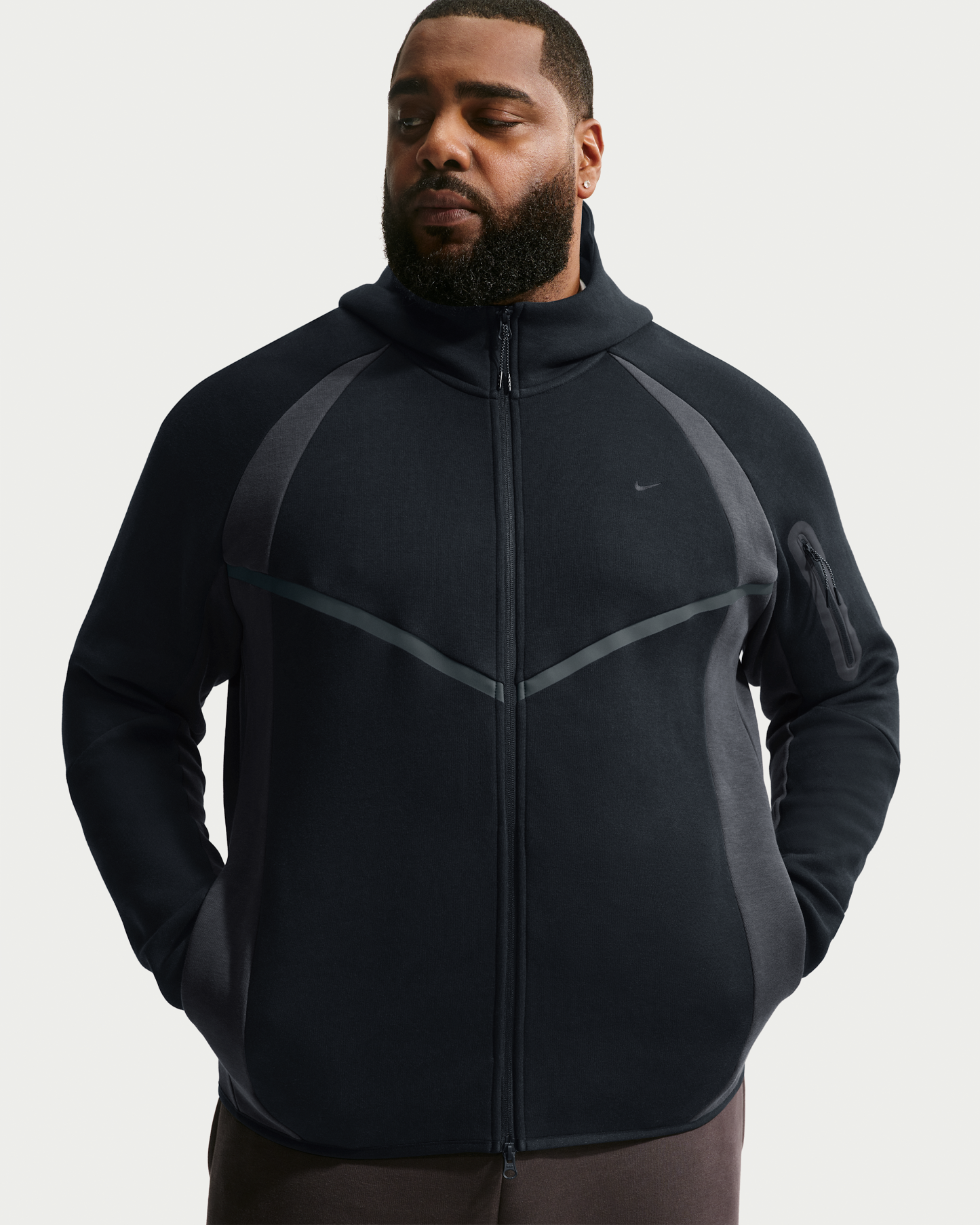 Nike Tech Men's Colour-Block Full-Zip Fleece Windrunner Jacket - Black/Anthracite/Black - View 6